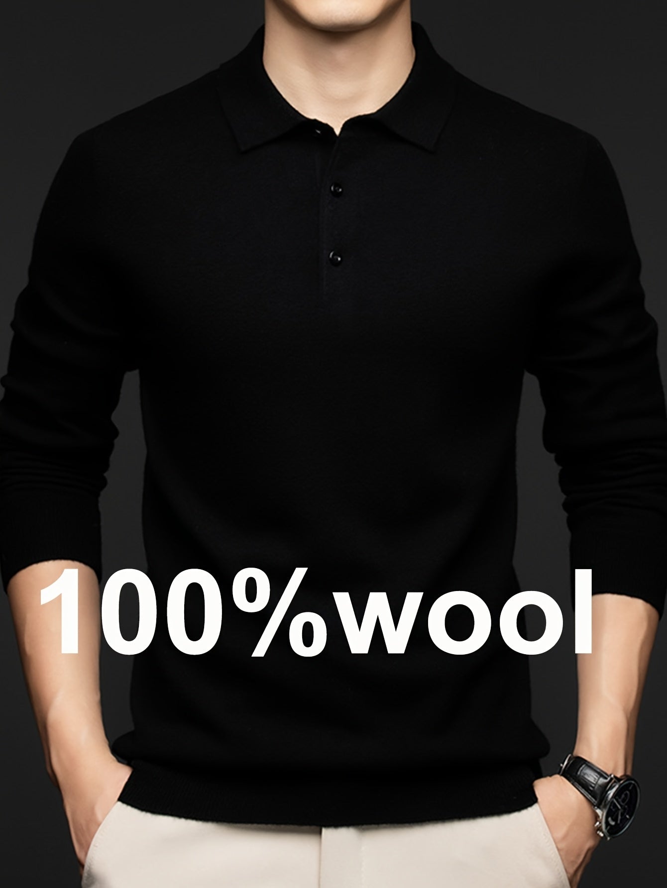 Men's 100% Thickened Lapel Sweater - Solid Color Warm Underlayer for Base Layer, Office & Commuting, Dry Clean Only Retro Style Classic Collar, High-End Layering Piece for All-Season Wear, Commuting Outfit, Timeless Design, Premium Material, Men'S