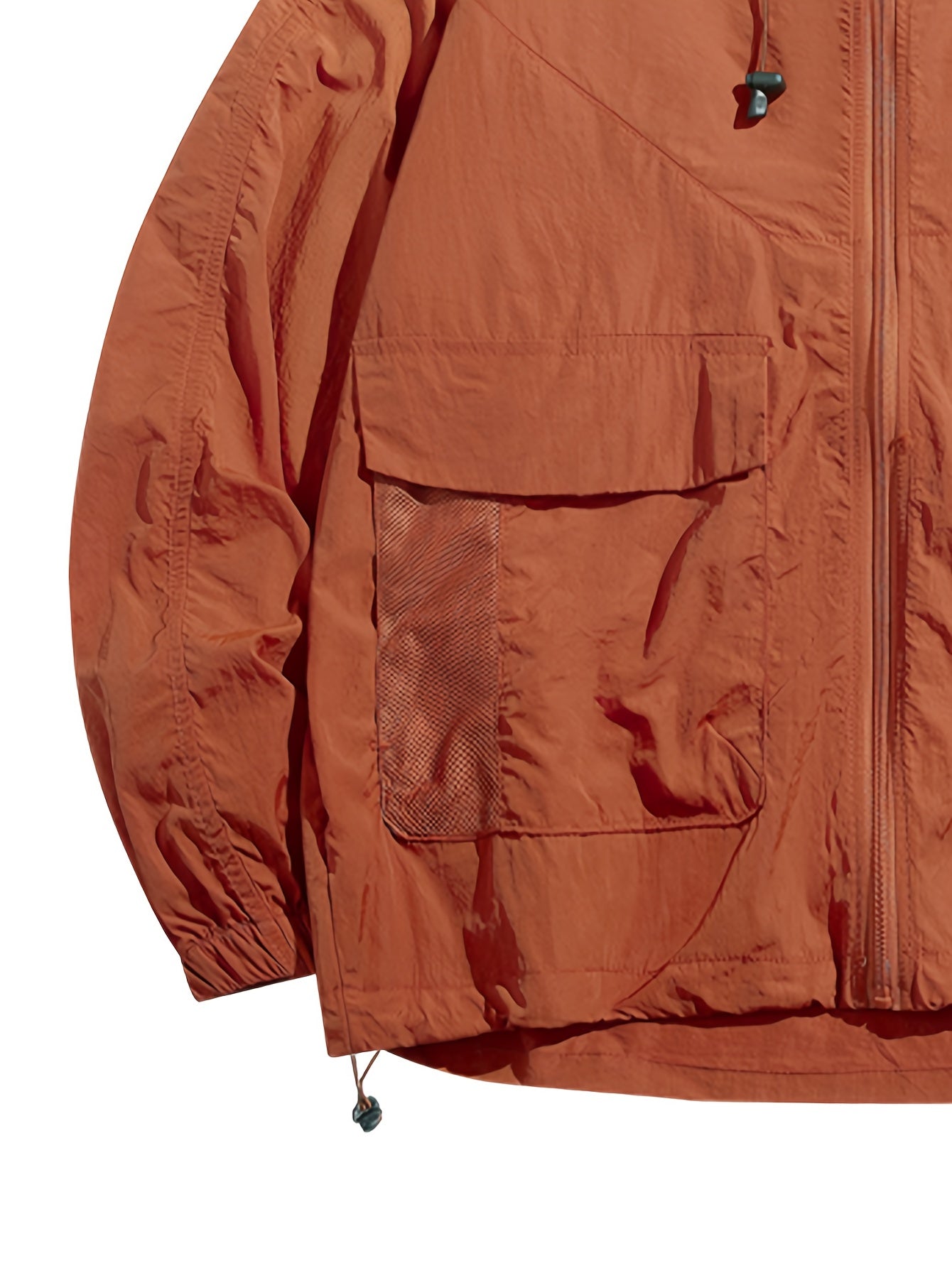 Men'S Lightweight Breathable Hooded Jacket - Quick-Dry Loose Fit Long Sleeve Windbreaker for Outdoor Activities, Casual & Sports Wear, Solid Color with Adjustable Drawstring Hood, Windbreaker Jacket, Spring Summer Apparel, Durable Zipper Closure