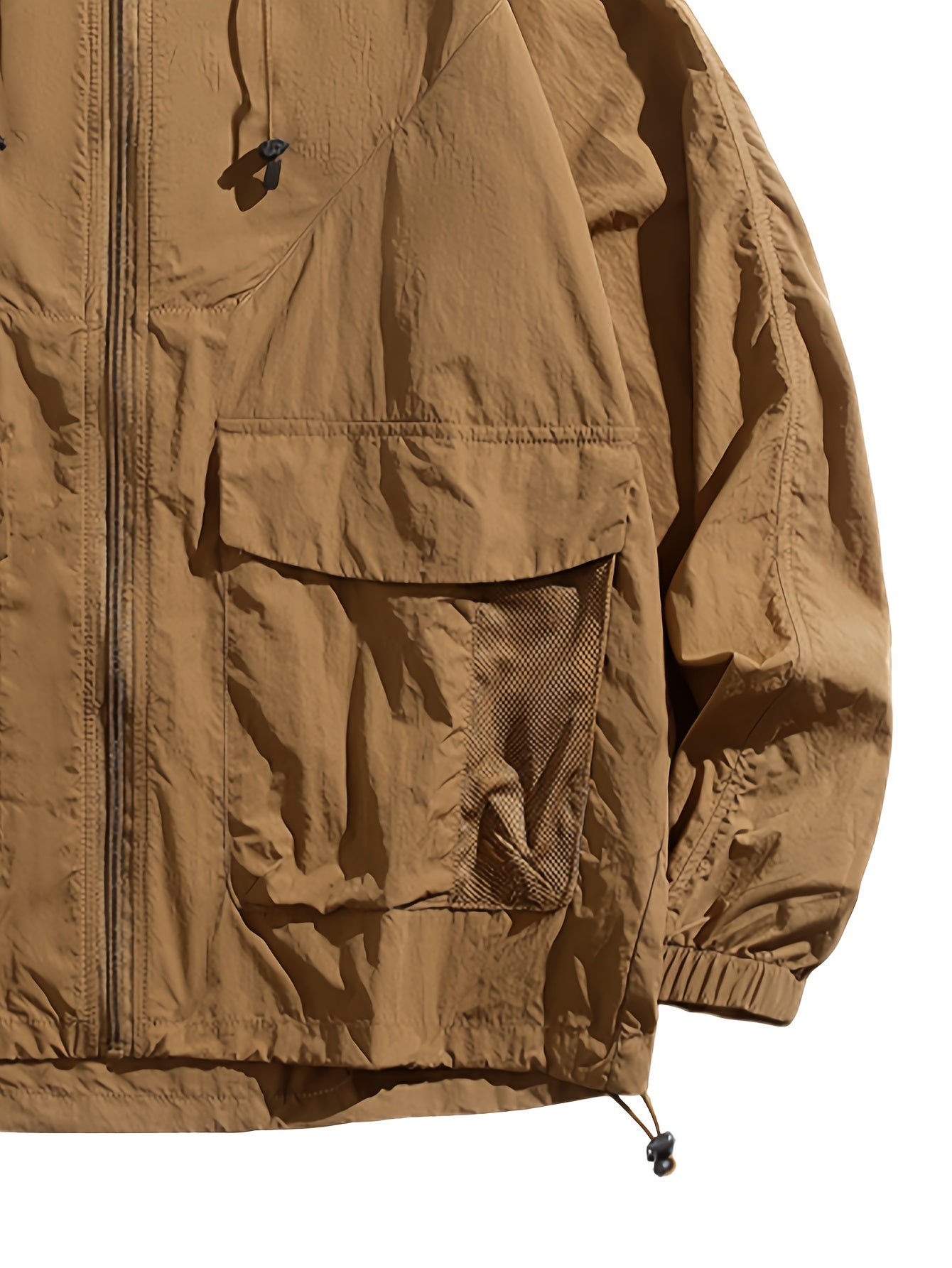 Quick-Dry Men's Jacket Lightweight Breathable Men's Jacket | Quick-Dry, Zip-Up with Drawstring Hood, Long Sleeves, Casual Style for Sports, Running, Fishing, Fitness & Outdoor Activities, Solid Color, Zipper Closure, Loose Fit