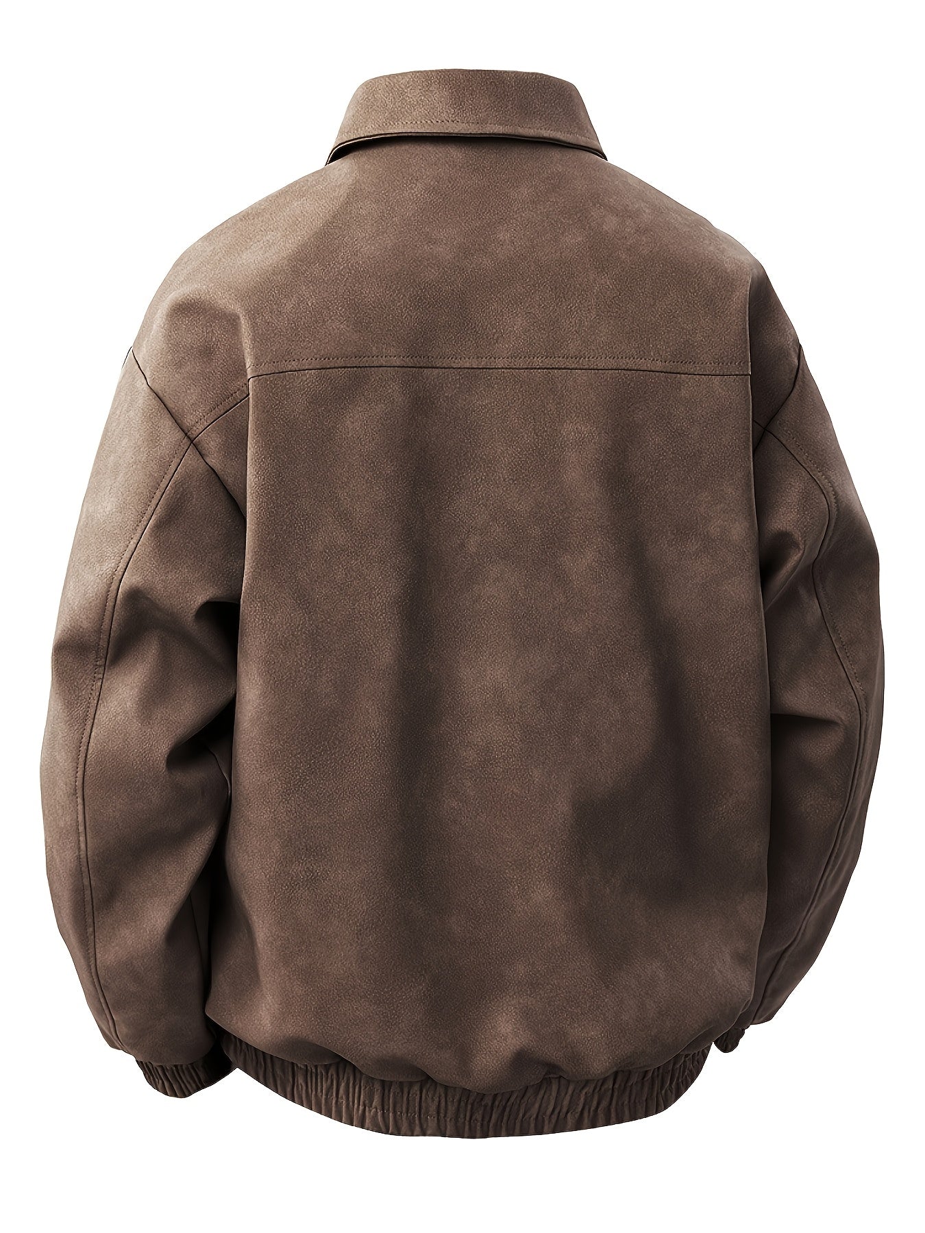 Men'S Large Size Windproof Faux Leather Bomber Jacket - Full-Zip Casual Coat with Stand Collar, Zippered Pockets & Lining, Brown\u002F Color Block Design, Golden-Tone Hardware - Spring\u002FFall Outerwear for Everyday & Semi-Formal Wear (Regular Fit