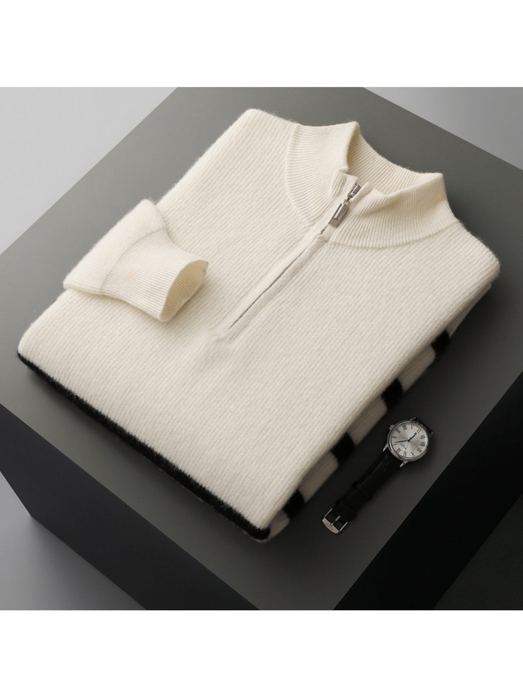 Mens 100% Velvet Quarter Zip Mock Neck Striped Sweater | Thickened Color Block Athletic Fit Thermal Comfort, Perfect for Fall\u002FWinter, Casual & Daily Wear, Knit