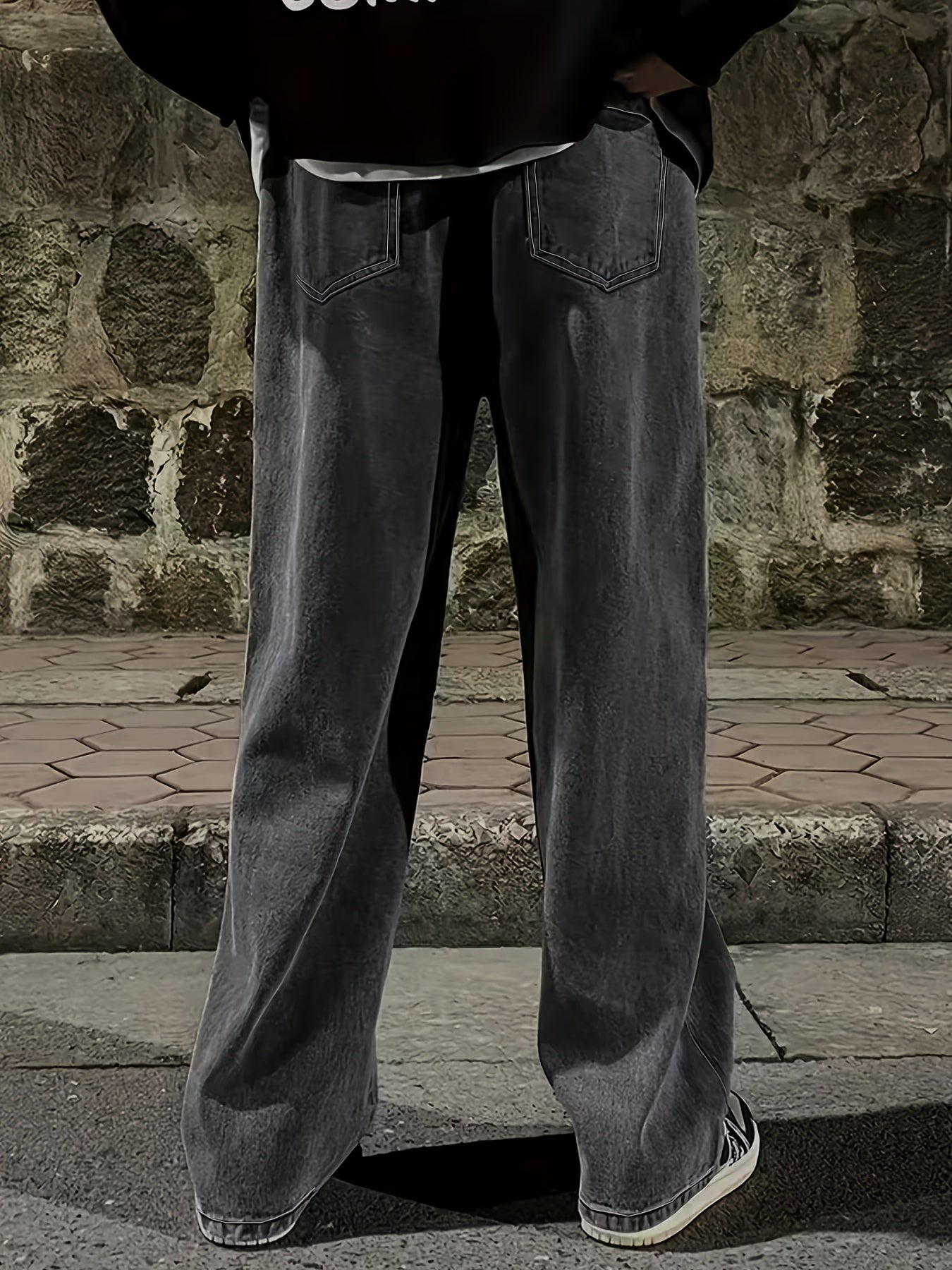 Men's Classic Loose Fit Straight-Leg Denim Pants - Mid-Rise Button-Fly Casual Jeans with Water-Washed Texture, Solid Color Non-Stretch Fabric for All-Season Comfort (Young Men's Versatile Streetwear)