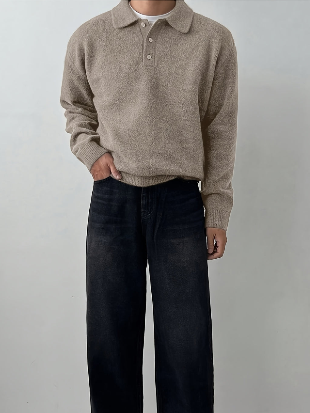 Men'S Sweater Pullover - Stretch Knit Long Sleeve Shirt, Relaxed Fit Button-Up Sweater For Fall\u002FWinter, Formal & Casual Outfits - Easy Care Tops For Everyday & Special Occasions, Knit Sweater, Winter Wardrobe, Classic Collar, Stretchy Fabric