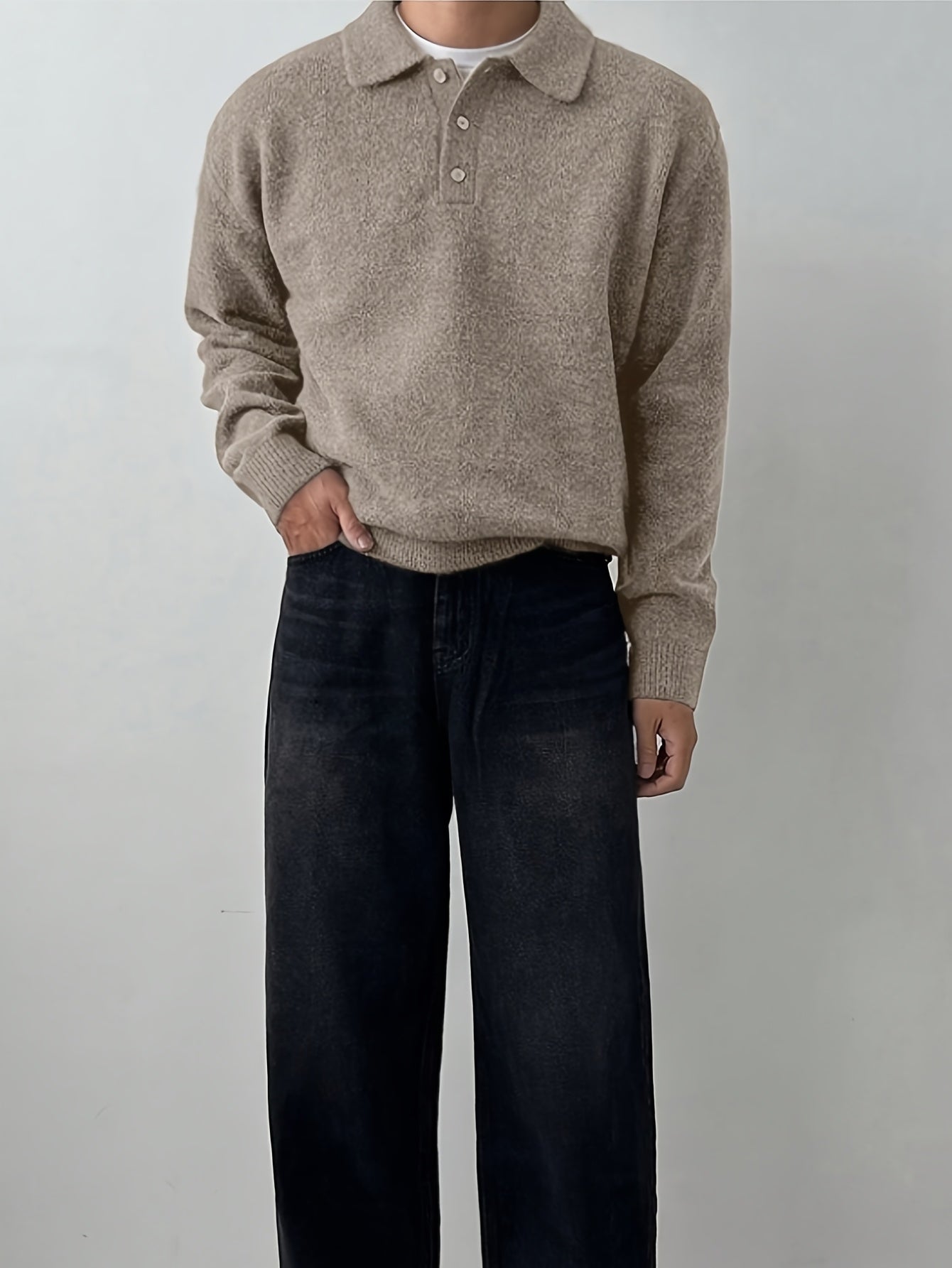 Men'S Sweater Pullover - Stretch Knit Long Sleeve Shirt, Relaxed Fit Button-Up Sweater For Fall\u002FWinter, Formal & Casual Outfits - Easy Care Tops For Everyday & Special Occasions, Knit Sweater, Winter Wardrobe, Classic Collar, Stretchy Fabric