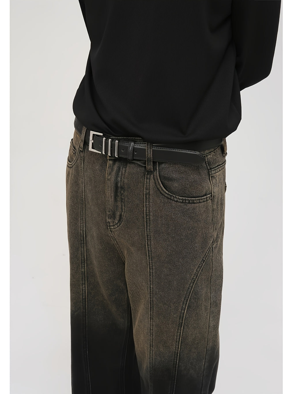 Jeans Men'S Retro Distressed Brown Straight Leg Mop Loose Casual Wide-leg Pants