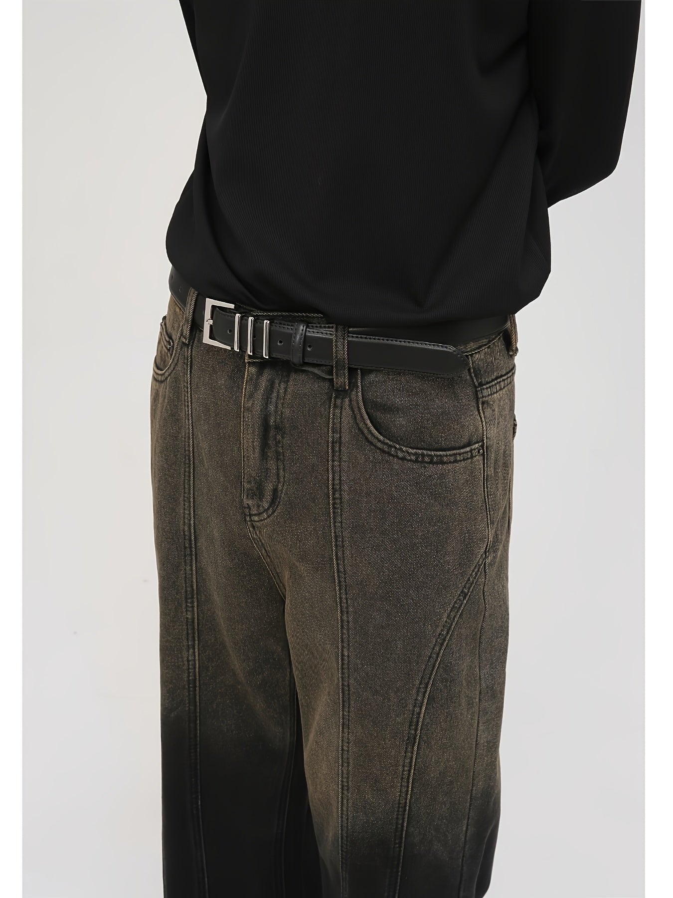 Jeans Men'S Retro Distressed Brown Straight Leg Mop Loose Casual Wide-leg Pants