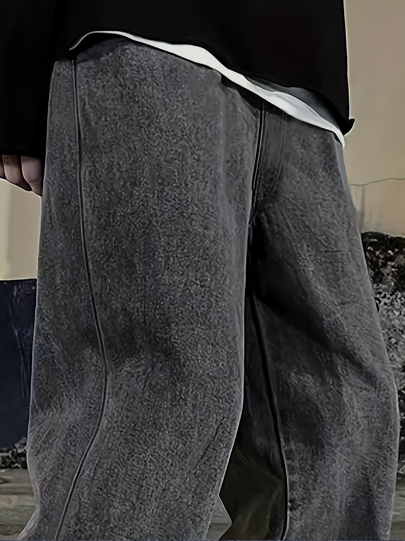 Men's Classic Loose Fit Straight-Leg Denim Pants - Mid-Rise Button-Fly Casual Jeans with Water-Washed Texture, Solid Color Non-Stretch Fabric for All-Season Comfort (Young Men's Versatile Streetwear)