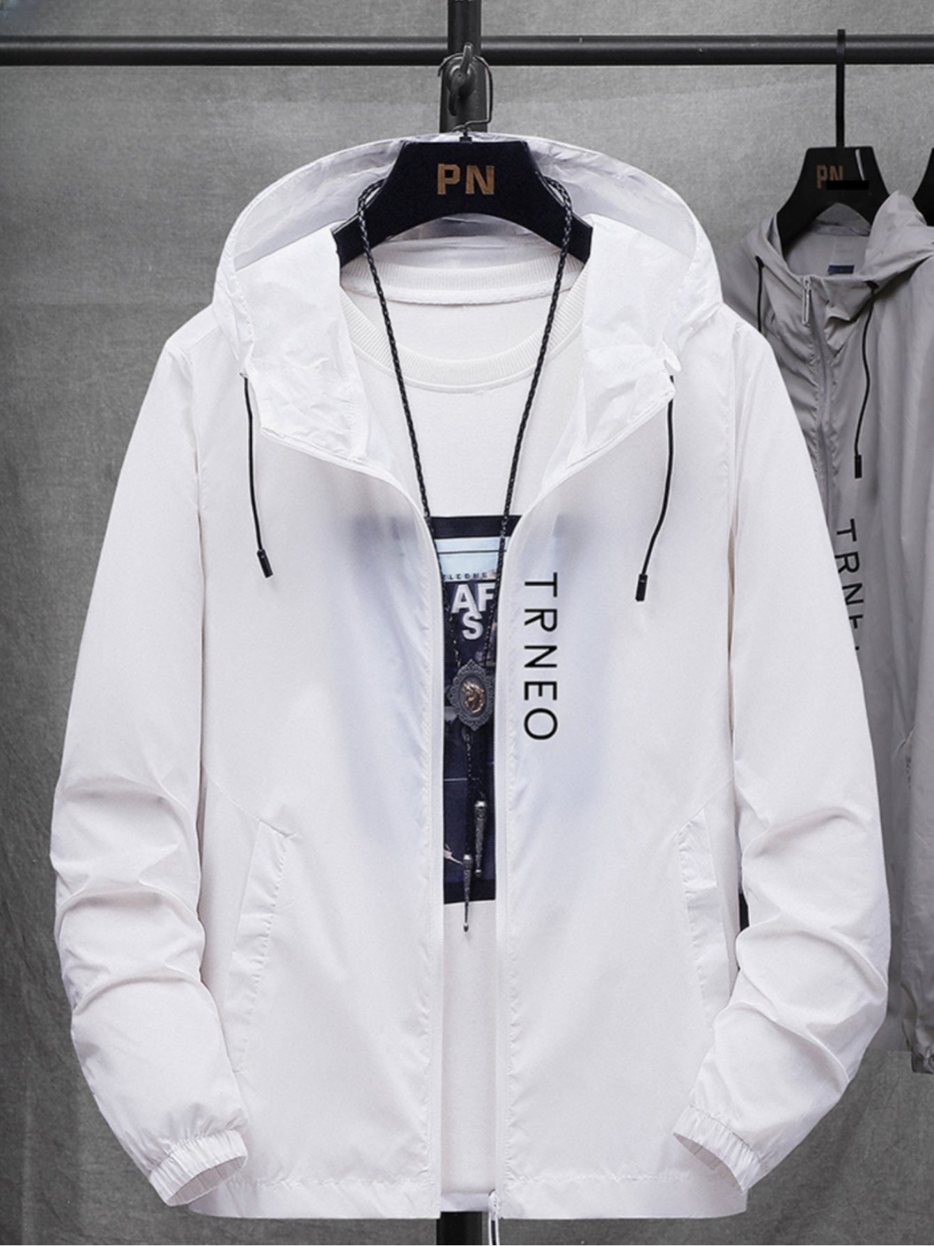 Men'S Lightweight Summer Hooded Zip-Up Jacket - Casual Translucent Letter Print with Drawstring, Ideal for Outdoor Activities like Hiking, Running & Fishing, Fishing Accessory|Sleek Zipper Design|Durable Outerwea