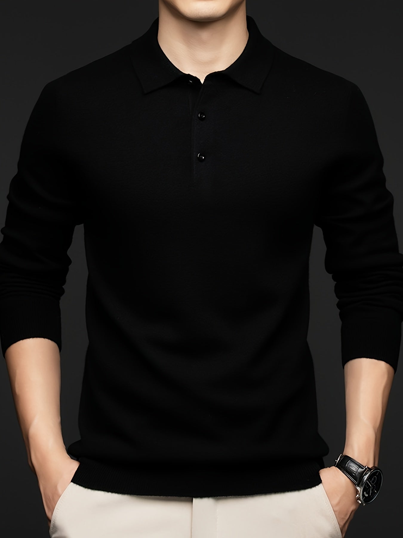 Men's 100% Thickened Lapel Sweater - Solid Color Warm Underlayer for Base Layer, Office & Commuting, Dry Clean Only Retro Style Classic Collar, High-End Layering Piece for All-Season Wear, Commuting Outfit, Timeless Design, Premium Material, Men'S