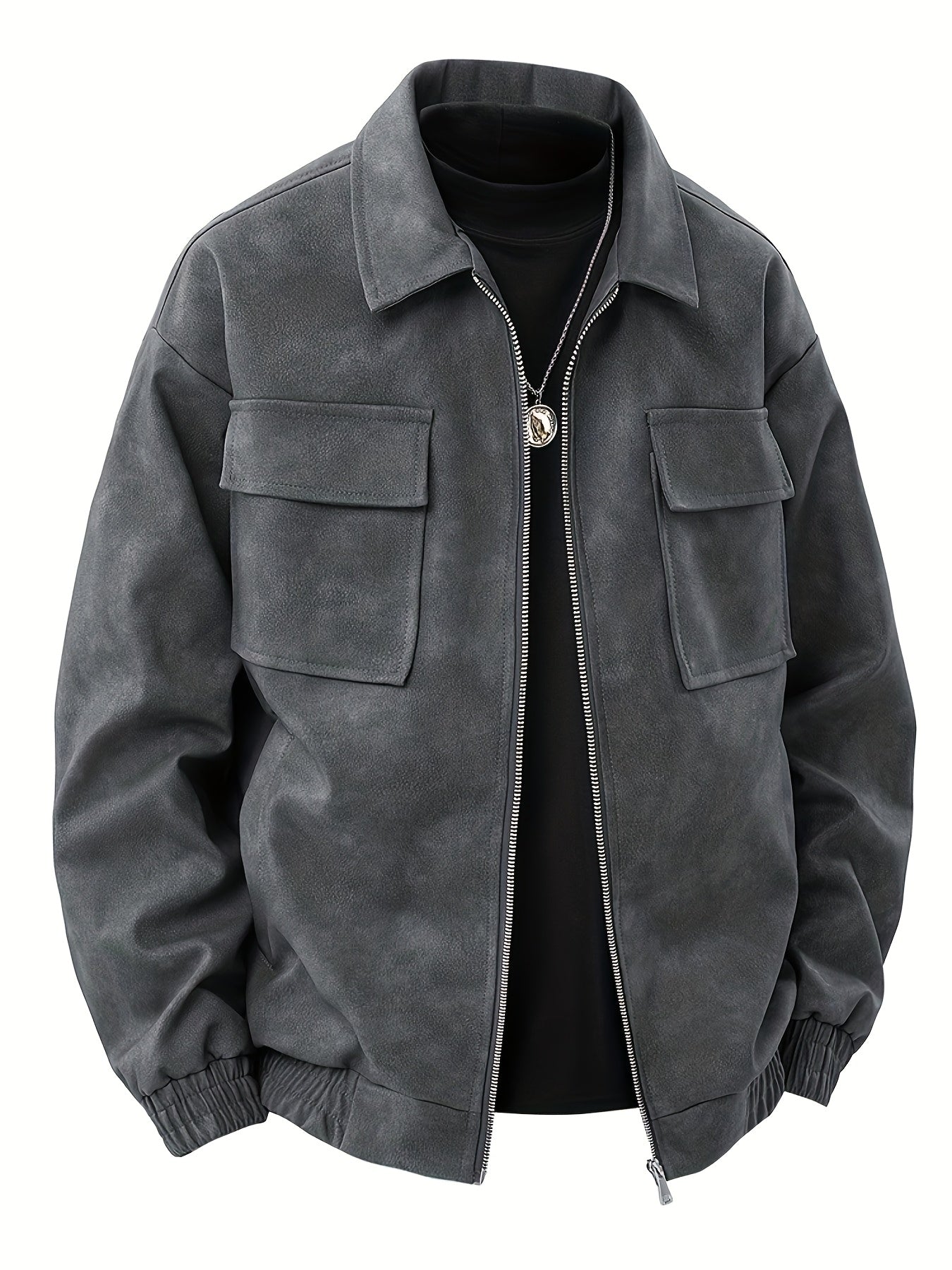 Men'S Large Size Windproof Faux Leather Bomber Jacket - Full-Zip Casual Coat with Stand Collar, Zippered Pockets & Lining, Brown\u002F Color Block Design, Golden-Tone Hardware - Spring\u002FFall Outerwear for Everyday & Semi-Formal Wear (Regular Fit