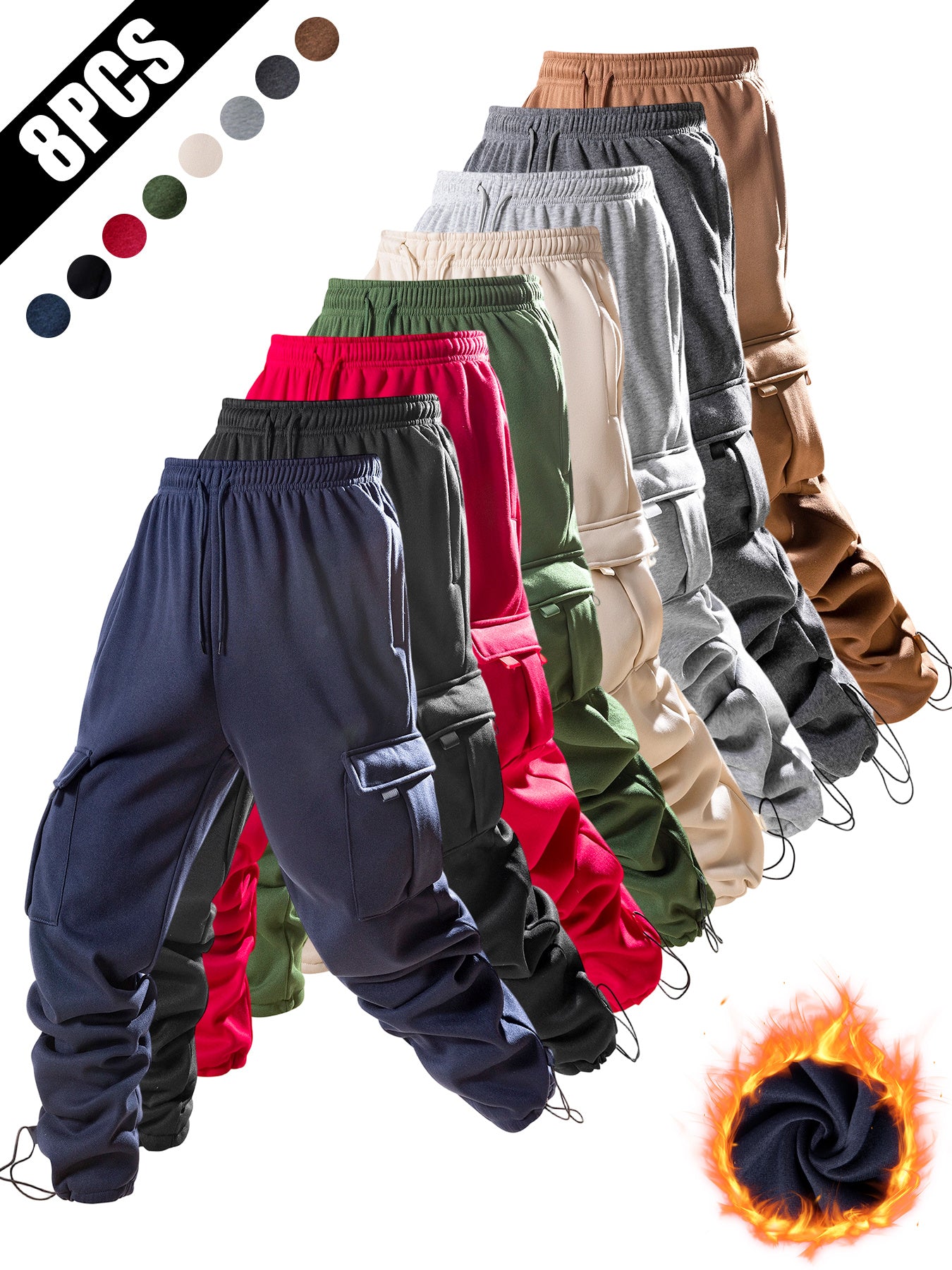 8pcs Men'S Heavy-Duty Work Pants - All-Season Tactical Pants with Multiple Utility Pockets, Non-Stretch Fabric for Hiking, Camping, Gym, Everyday - Machine Washable Outdoor Pants In, Brown, Olive Green - Ideal For Professionals & Outdoor Enthusiasts