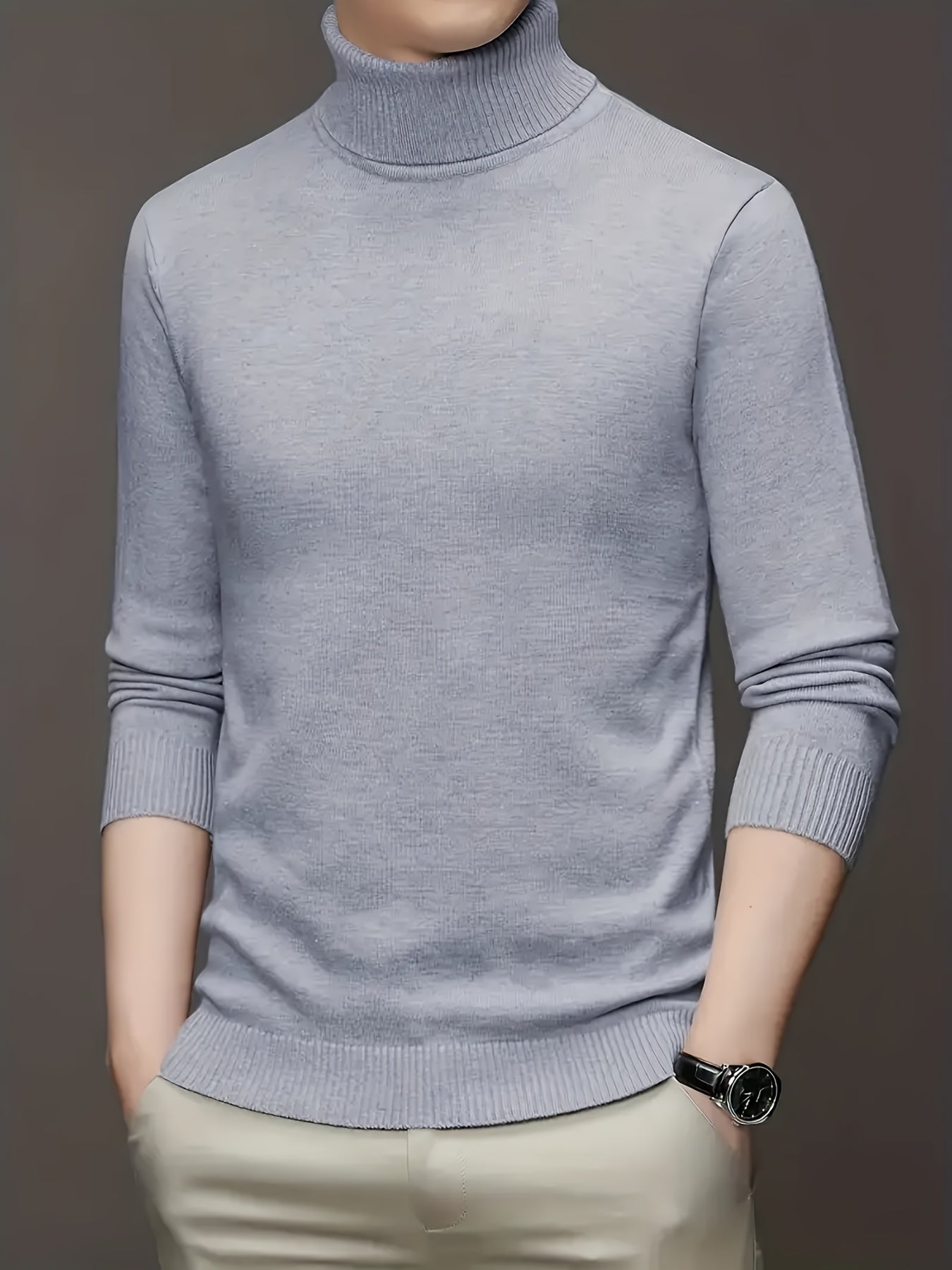 Men's Soft Warm Stretch Turtleneck Sweater - High-Elasticity Fabric, Solid Color Pullover for Layering, Machine Washable Winter Sweaters for Office, Gym & Casual Wear, Classic Regular Fit Turtleneck Sweaters for men