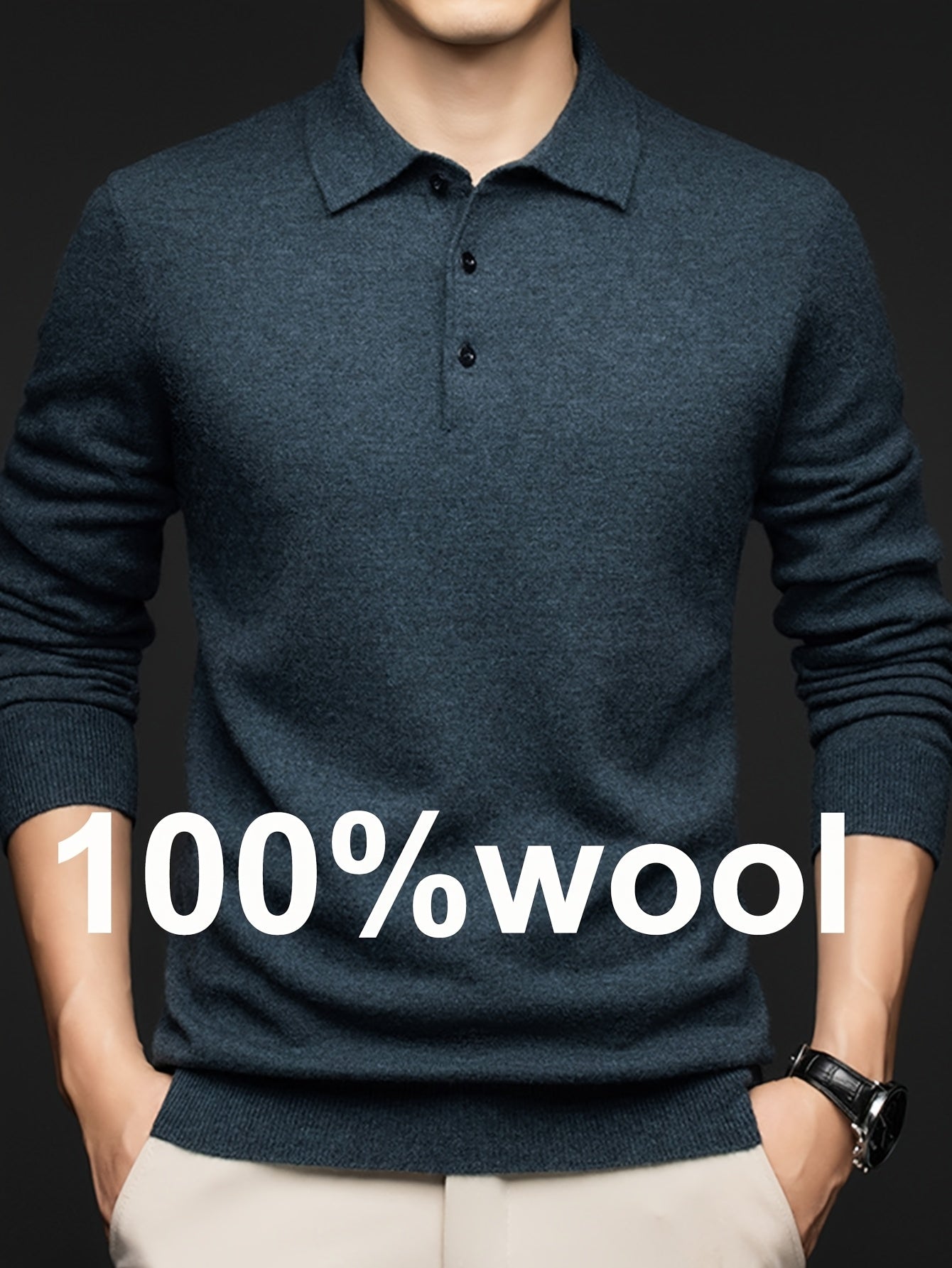 Men's 100% Thickened Lapel Sweater - Solid Color Warm Underlayer for Base Layer, Office & Commuting, Dry Clean Only Retro Style Classic Collar, High-End Layering Piece for All-Season Wear, Commuting Outfit, Timeless Design, Premium Material, Men'S