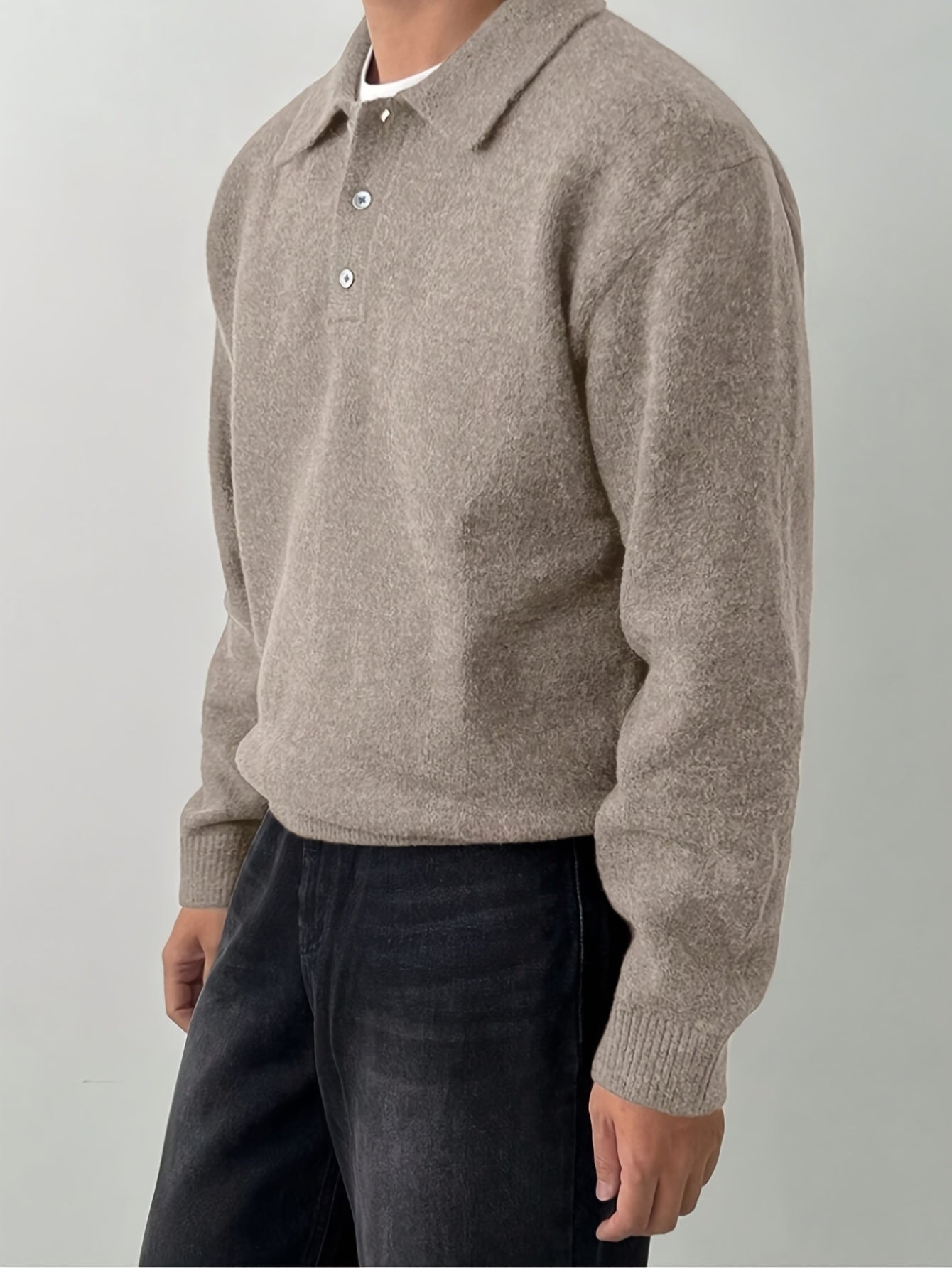 Men'S Sweater Pullover - Stretch Knit Long Sleeve Shirt, Relaxed Fit Button-Up Sweater For Fall\u002FWinter, Formal & Casual Outfits - Easy Care Tops For Everyday & Special Occasions, Knit Sweater, Winter Wardrobe, Classic Collar, Stretchy Fabric