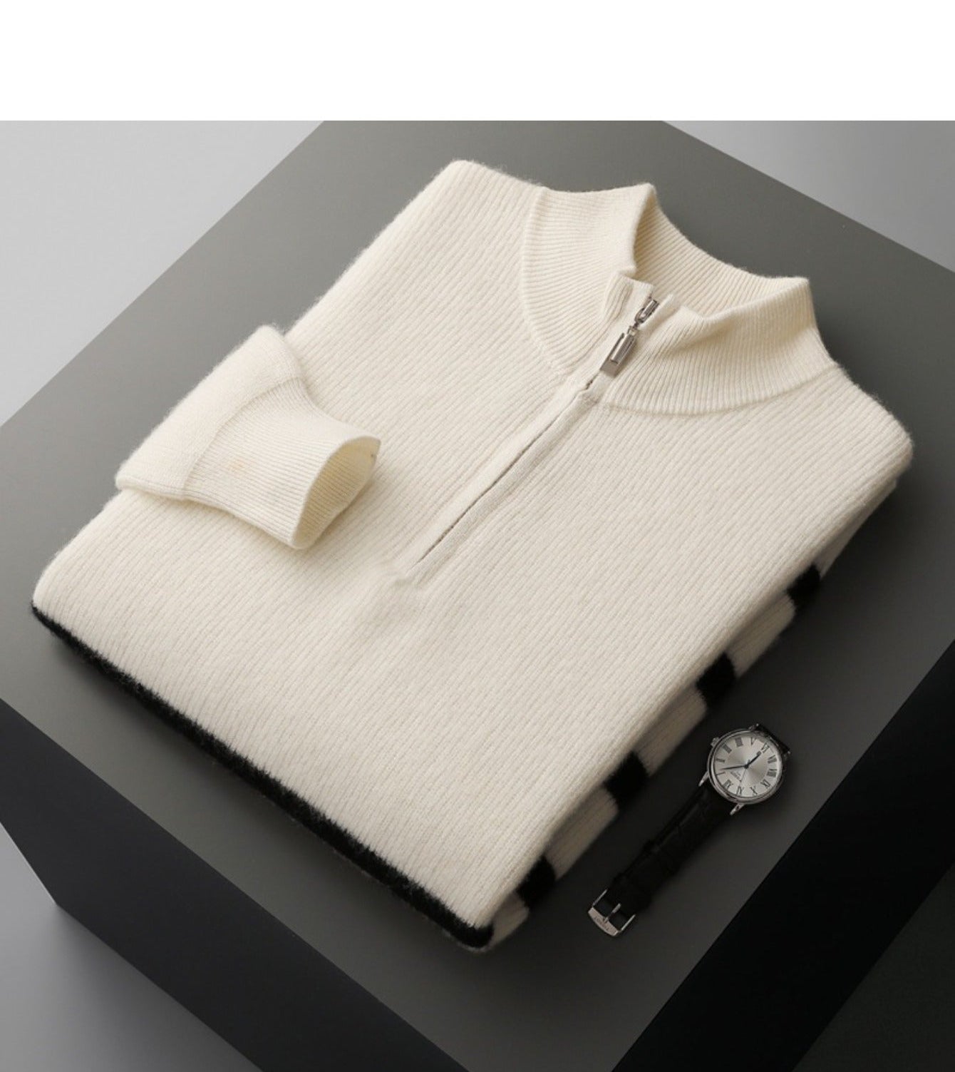 Mens 100% Velvet Quarter Zip Mock Neck Striped Sweater | Thickened Color Block Athletic Fit Thermal Comfort, Perfect for Fall\u002FWinter, Casual & Daily Wear, Knit