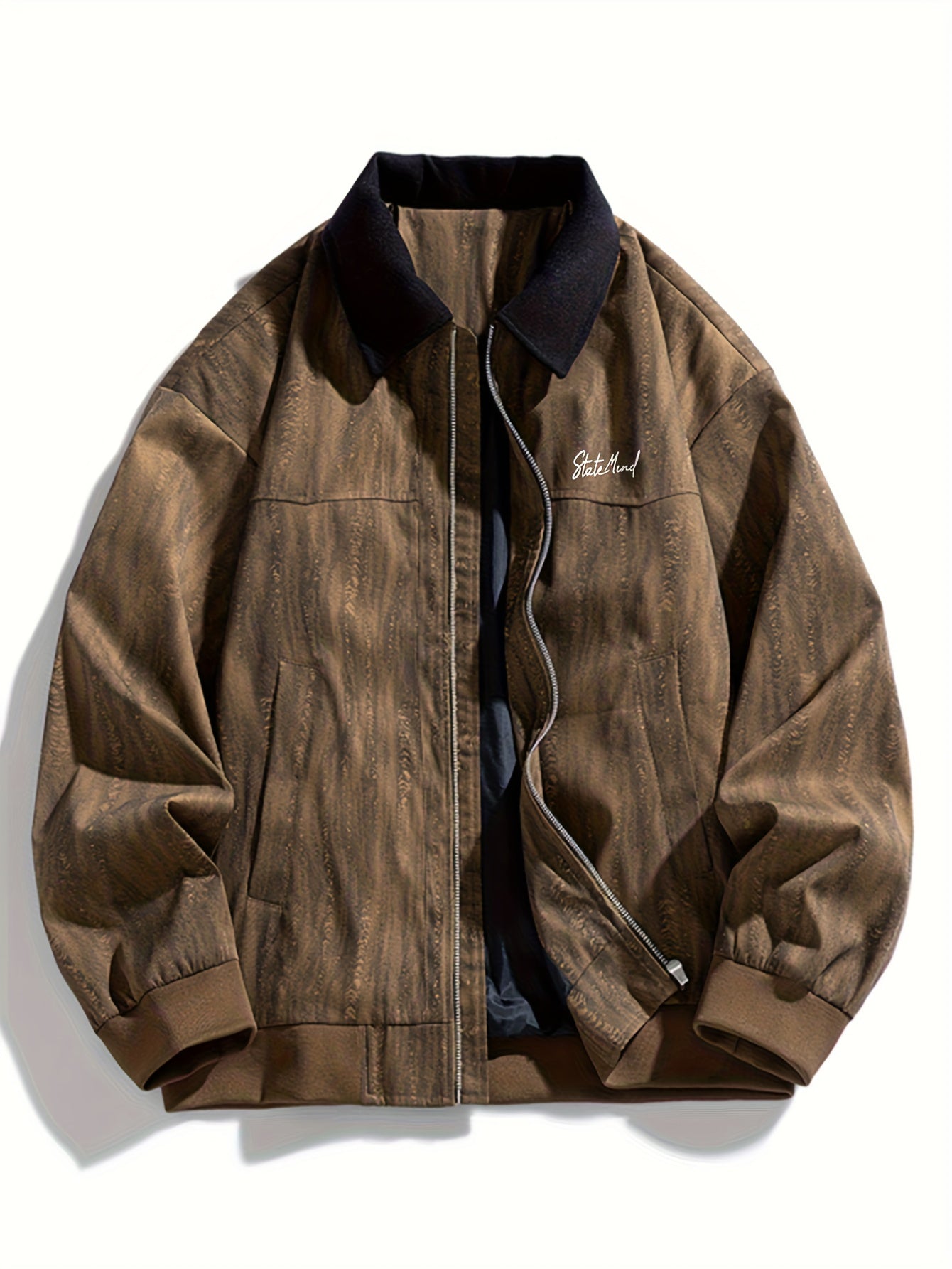 Men's Vintage Industrial Jacket - Grey\White\Beige\Black, Imitation Denim Look with Zipper Closure, Buttoned collar - Machine Washable Non-Stretch Fabric for Everyday & Formal Outfits - Casual Coat for Teens & Adults