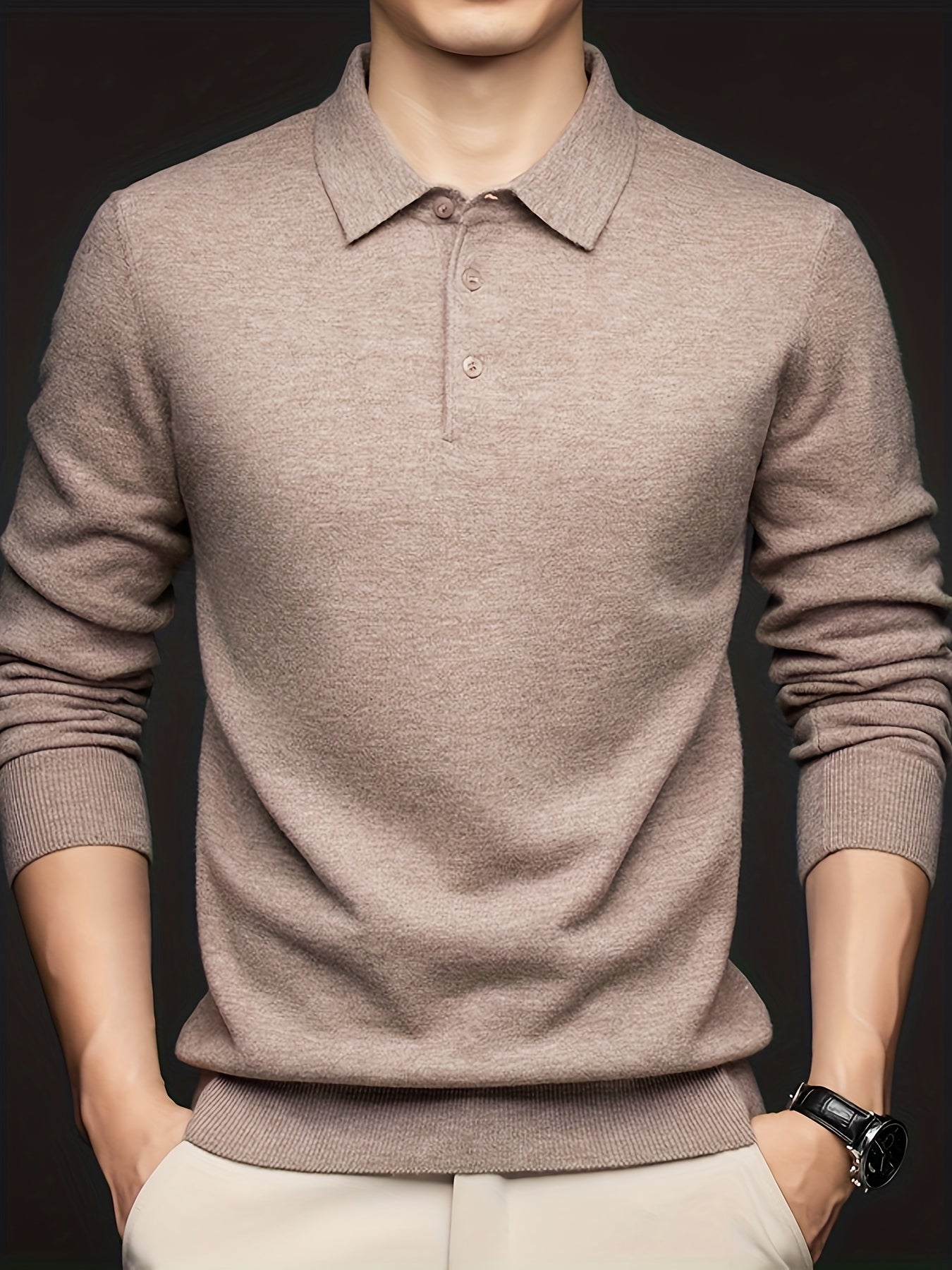 Men's 100% Thickened Lapel Sweater - Solid Color Warm Underlayer for Base Layer, Office & Commuting, Dry Clean Only Retro Style Classic Collar, High-End Layering Piece for All-Season Wear, Commuting Outfit, Timeless Design, Premium Material, Men'S