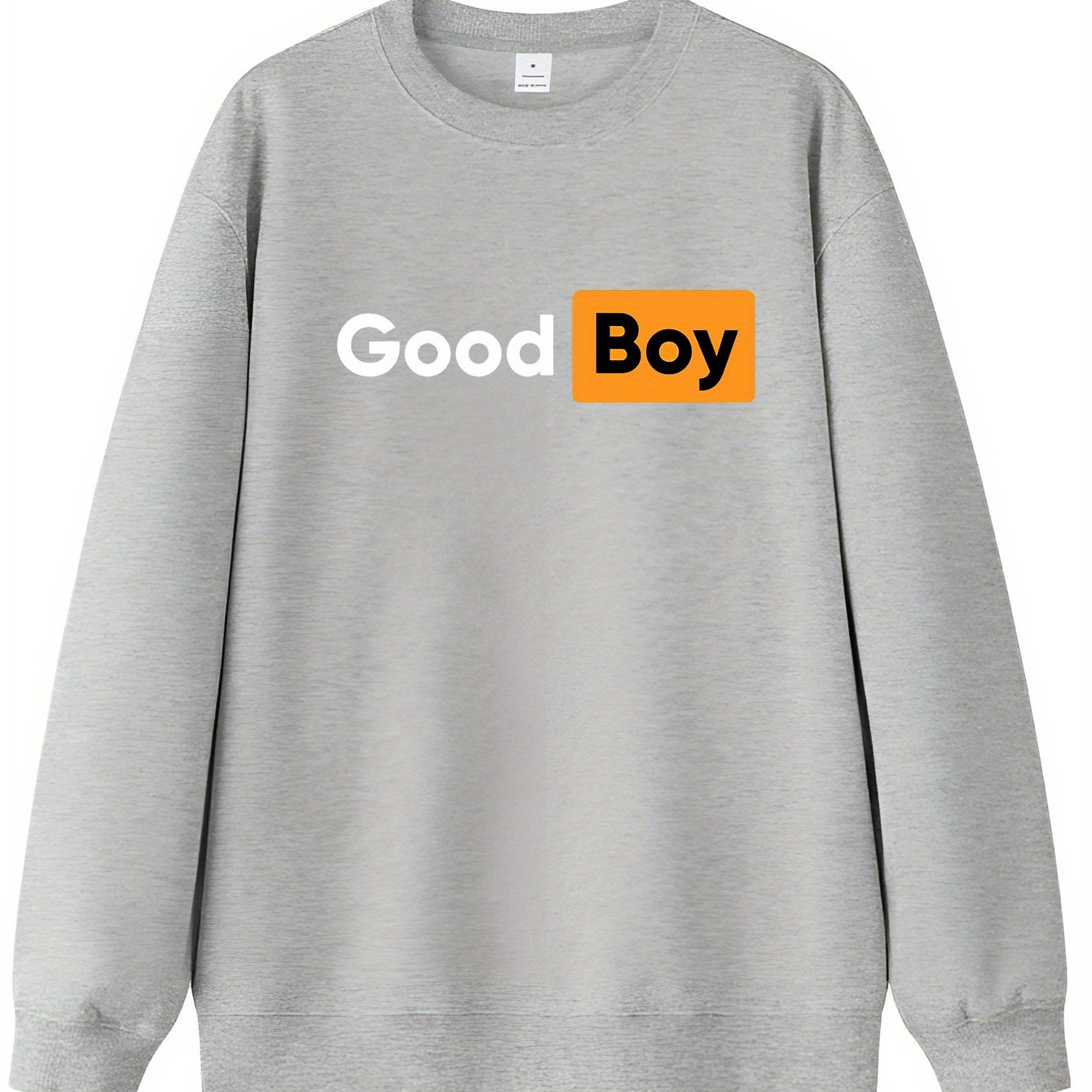 Men's Good Boy Print Sweatshirt - Black with Orange Lettering, Soft Pullover Sweater, Casual Crewneck Sweaters for Daily Wear, Durable & Machine Washable, Year-Round Comfort Fit