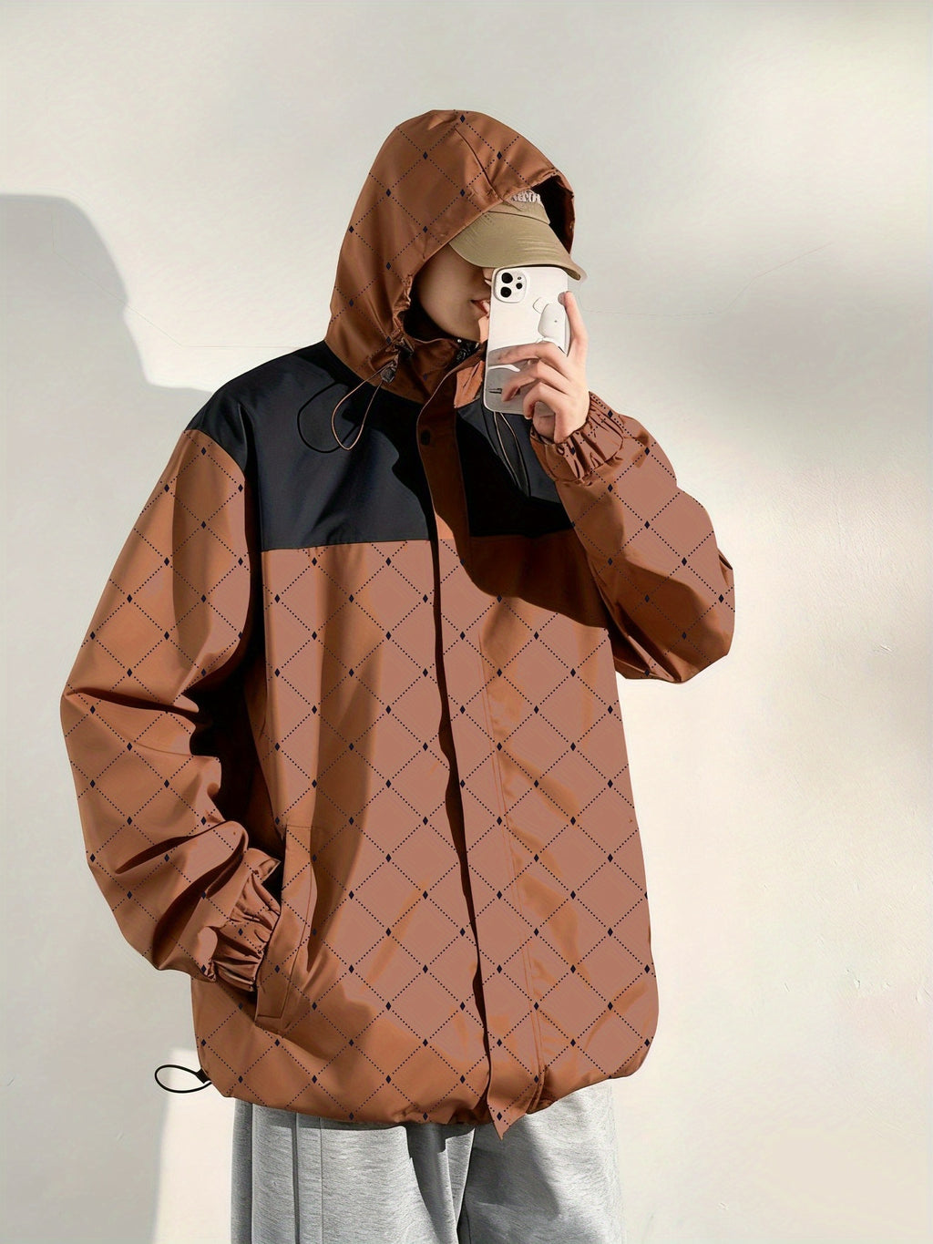 Men'S 2025 Retro Full-Zip Hooded Jacket - Heavyweight Warm Windproof Coat with Full-Zip Closure, Striped Pattern & Full-Zip Front, & Insulating Lining, Full-Zip Hooded Sweatshirt for Hiking, Outdoor, Casual Winter Wear - Brown\u002FTan - Ideal for Gym