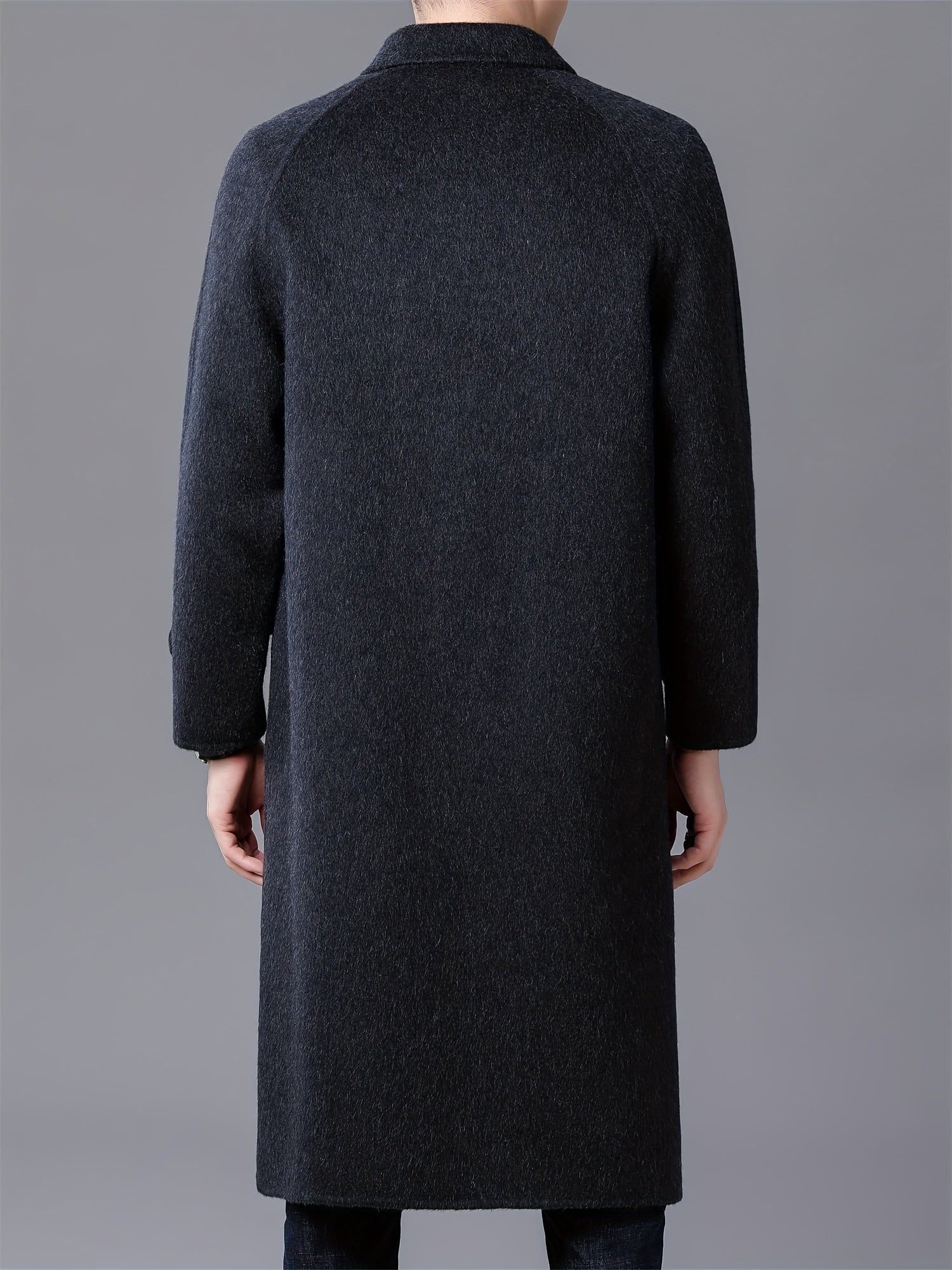 Men's Wool Jacket and Coat, Autumn and Winter Over-the-Knee Double-Breasted Tweed Coat, Single Button Stand Collar, Casual Elegant Style, Perfect Birthday Gift for Men