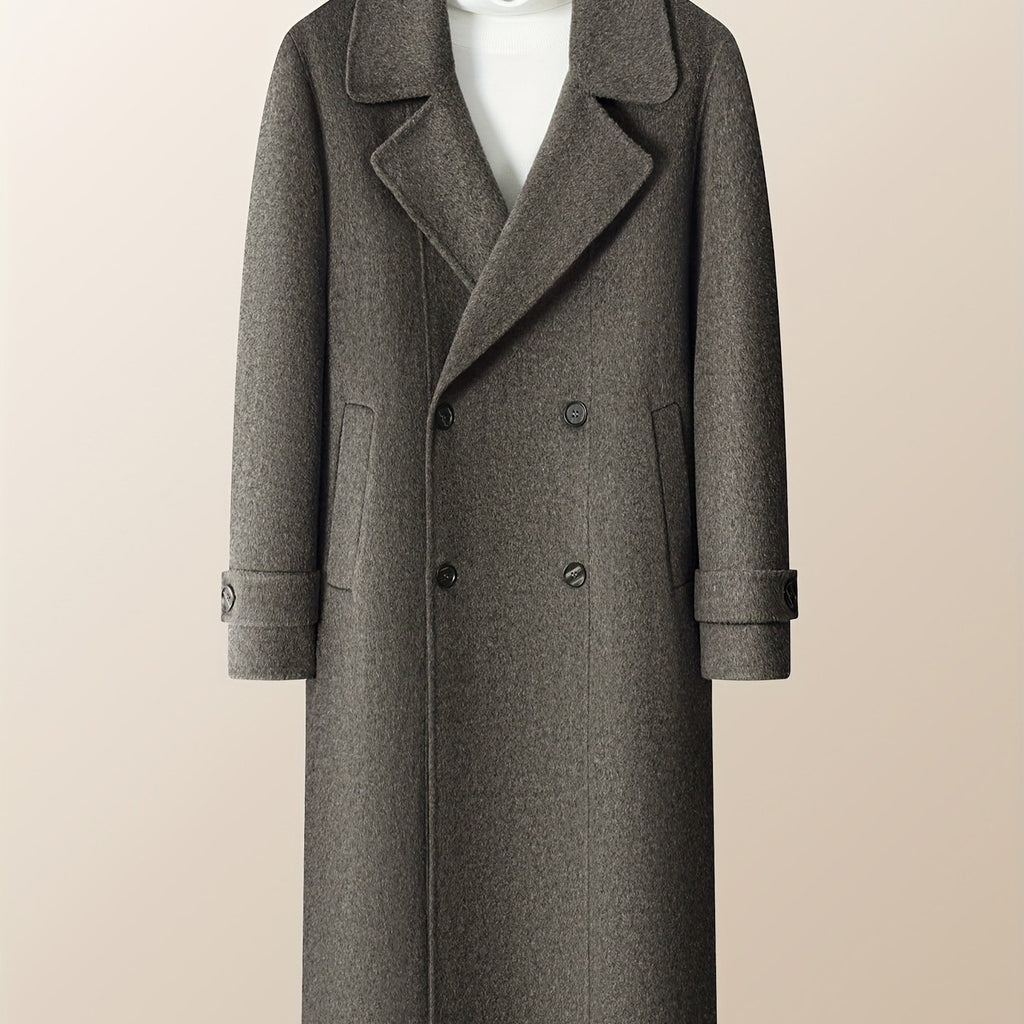 Men's Heavyweight 100% Wool Double-Breasted Coat - Winter Warm Collar & Notch Jacket, Full-Length Black Suit Outerwear for Formal\u002FCasual Events, Parties, Weddings (Dry Clean Only)