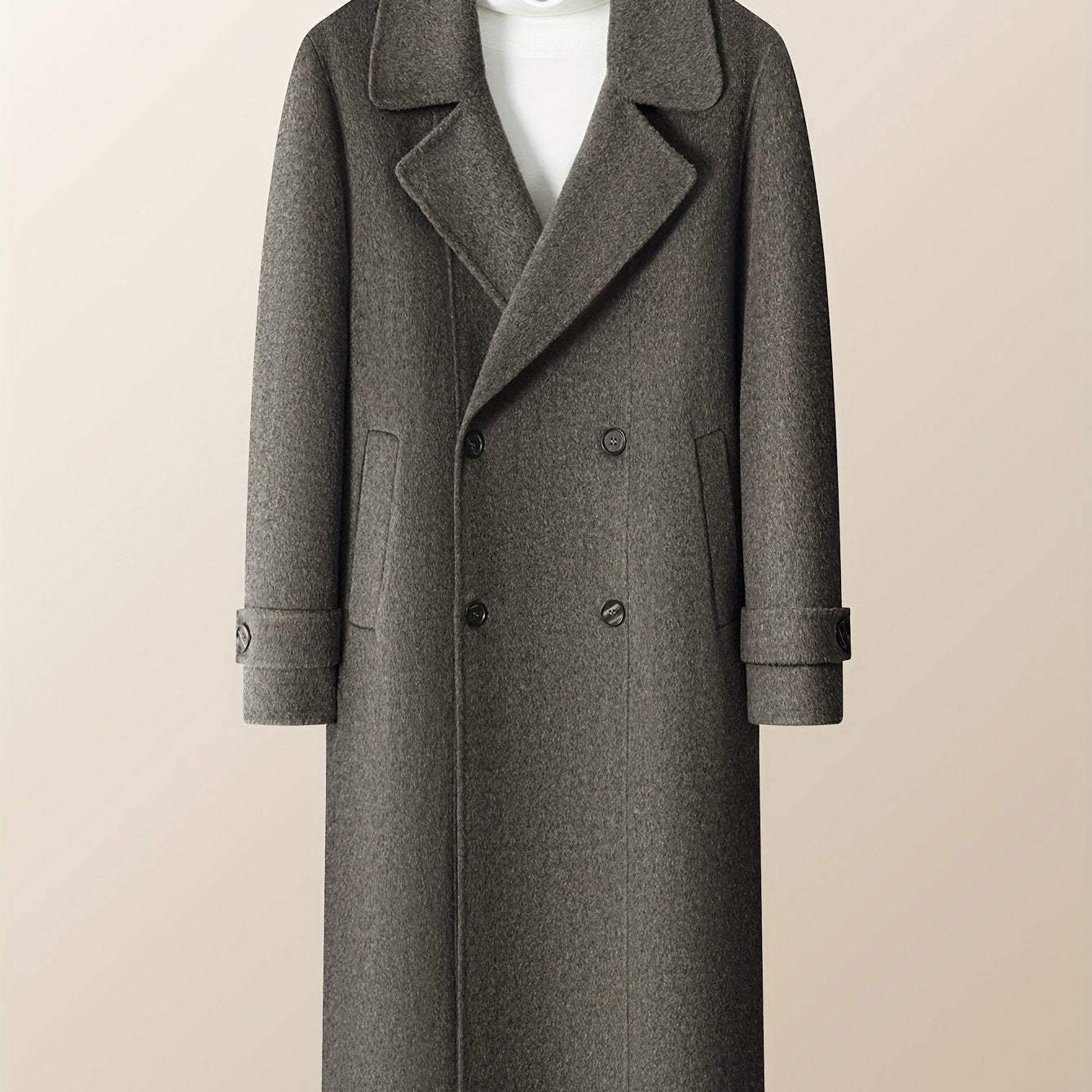 Men's Heavyweight 100% Wool Double-Breasted Coat - Winter Warm Collar & Notch Jacket, Full-Length Black Suit Outerwear for Formal\u002FCasual Events, Parties, Weddings (Dry Clean Only)