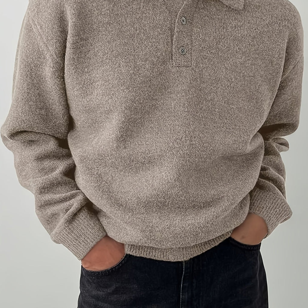 Men'S Sweater Pullover - Stretch Knit Long Sleeve Shirt, Relaxed Fit Button-Up Sweater For Fall\u002FWinter, Formal & Casual Outfits - Easy Care Tops For Everyday & Special Occasions, Knit Sweater, Winter Wardrobe, Classic Collar, Stretchy Fabric