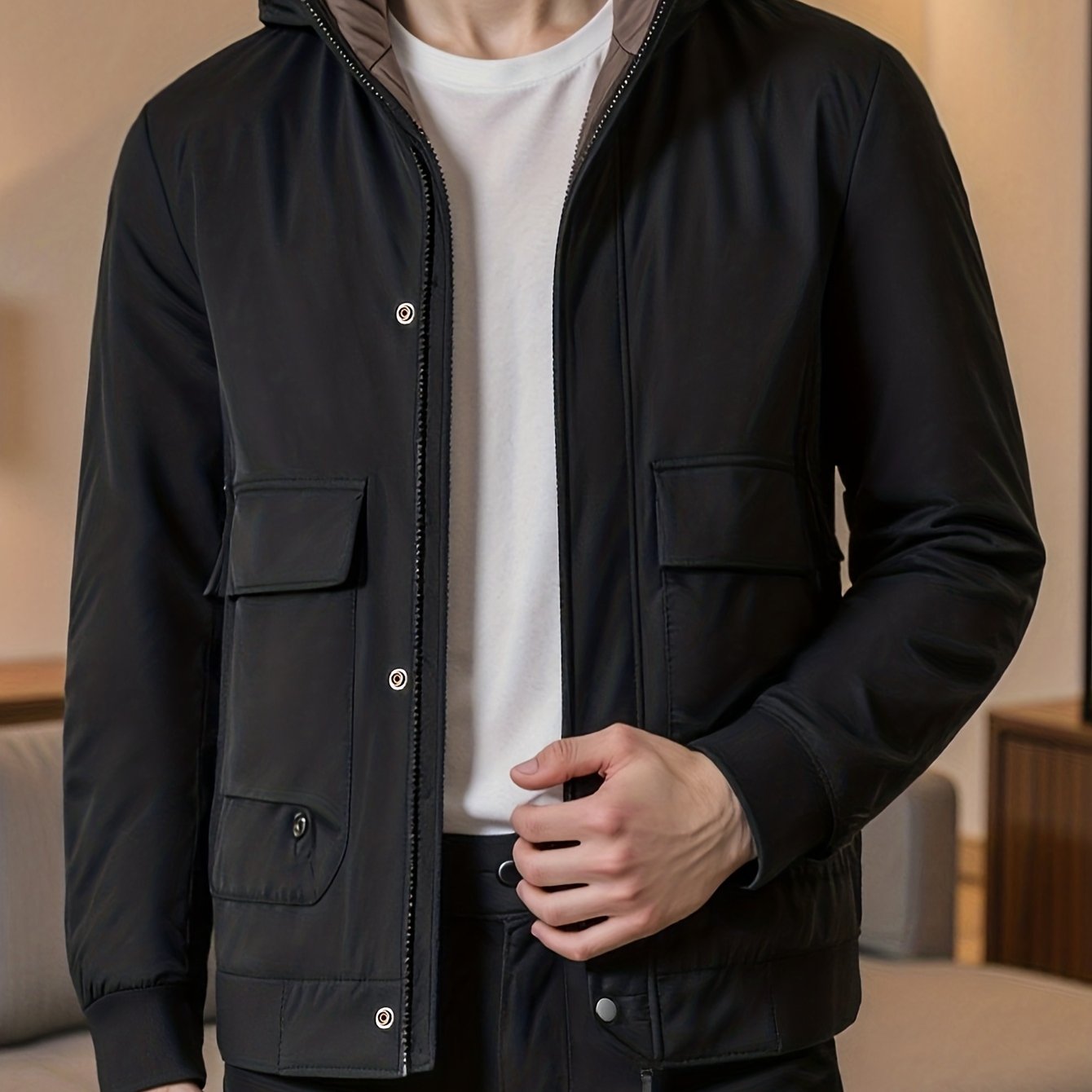 Men's Winter Classic Solid Color Hooded Non-Detachable High-Quality Comfortable Versatile Daily Commute Casual Down Jacket 3K5473905020, Cold Weather Clothing, Casual Wear, Versatile Outerwear, Hooded Jacket, Highquality Fabric, Zipup Hoodie, Long