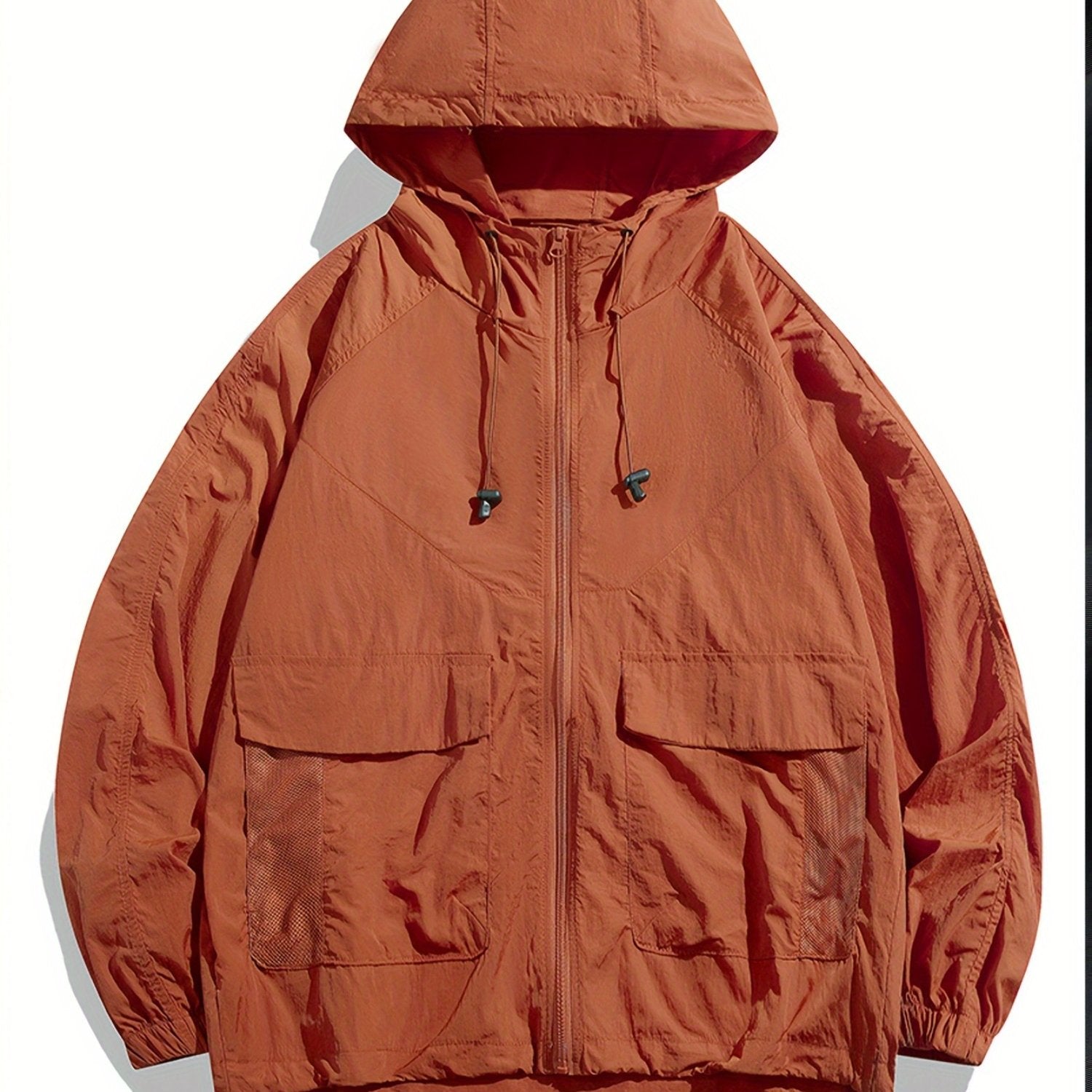 Men'S Lightweight Breathable Hooded Jacket - Quick-Dry Loose Fit Long Sleeve Windbreaker for Outdoor Activities, Casual & Sports Wear, Solid Color with Adjustable Drawstring Hood, Windbreaker Jacket, Spring Summer Apparel, Durable Zipper Closure