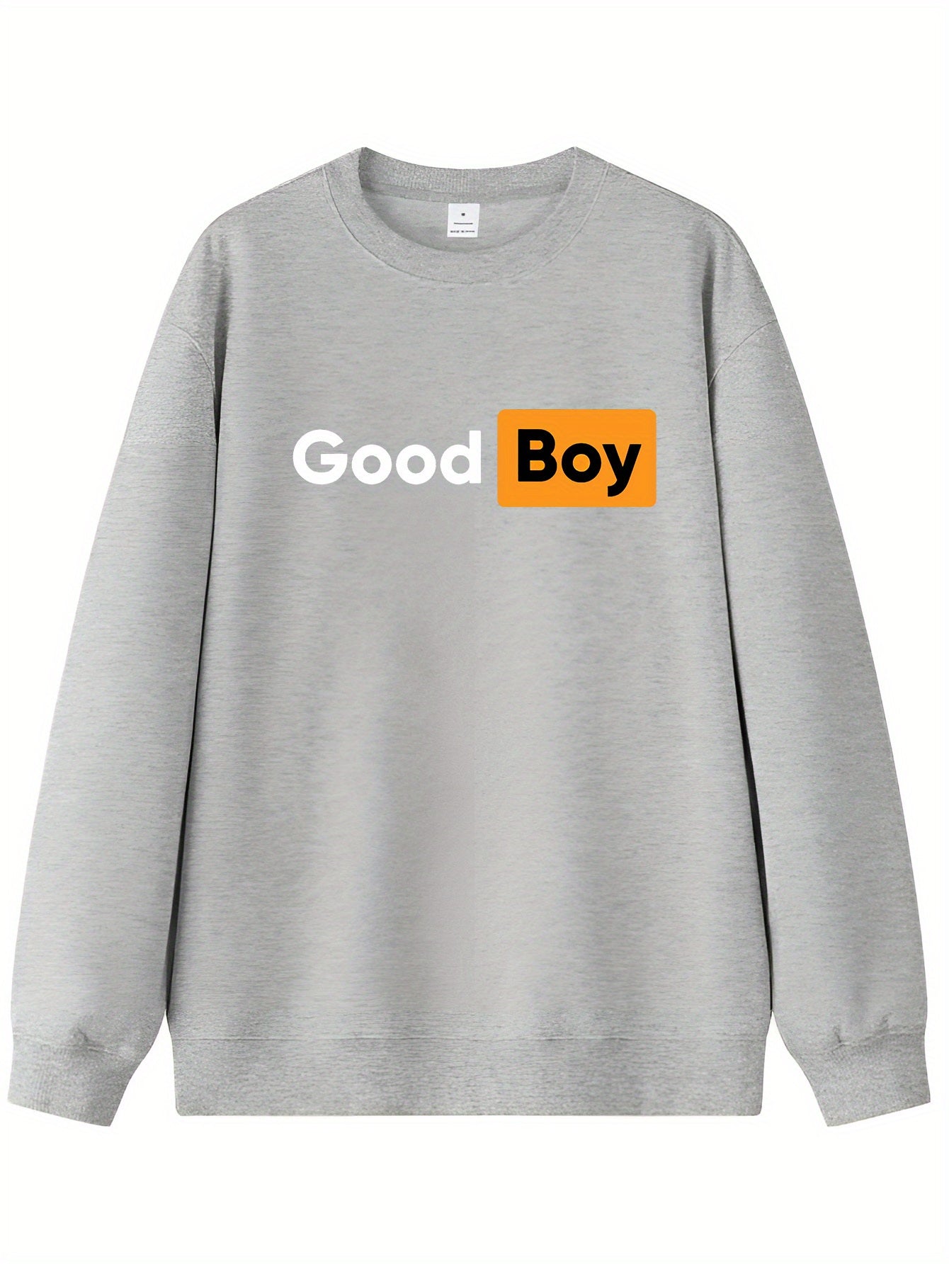 Men's Good Boy Print Sweatshirt - Black with Orange Lettering, Soft Pullover Sweater, Casual Crewneck Sweaters for Daily Wear, Durable & Machine Washable, Year-Round Comfort Fit
