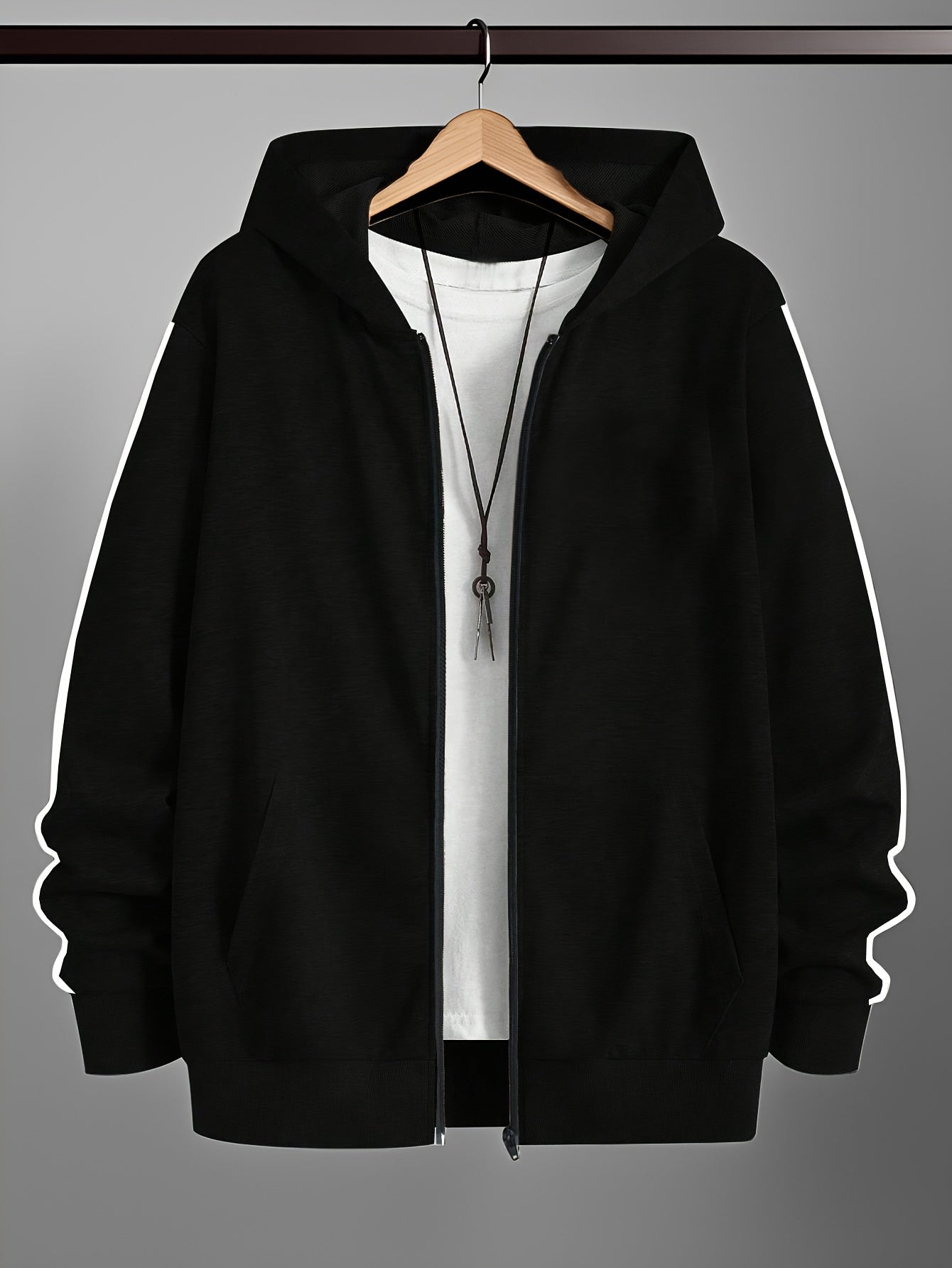 Autumn Men'S Casual Style Hooded Zipper Sweatshirt Made of with Breathable Pockets And Stripes on The Side Decoration, Street Style, Commuting, Sports, Daily Outdoor Preferred