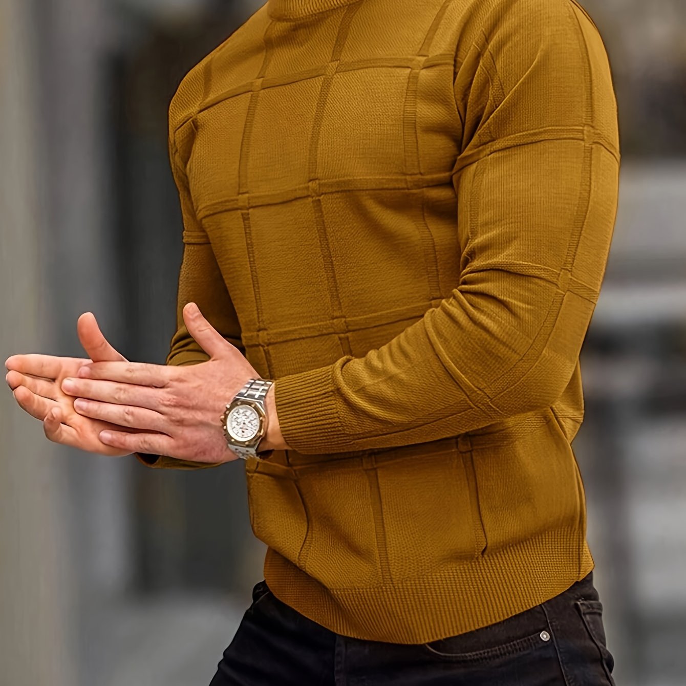 Men's Cotton Knit Sweater - Solid Color Mock Neck Pullover, Medium Stretch Regular Fit Long Sleeve for Fall & Winter, Hand Wash Only, Versatile Casual & Formal Wear