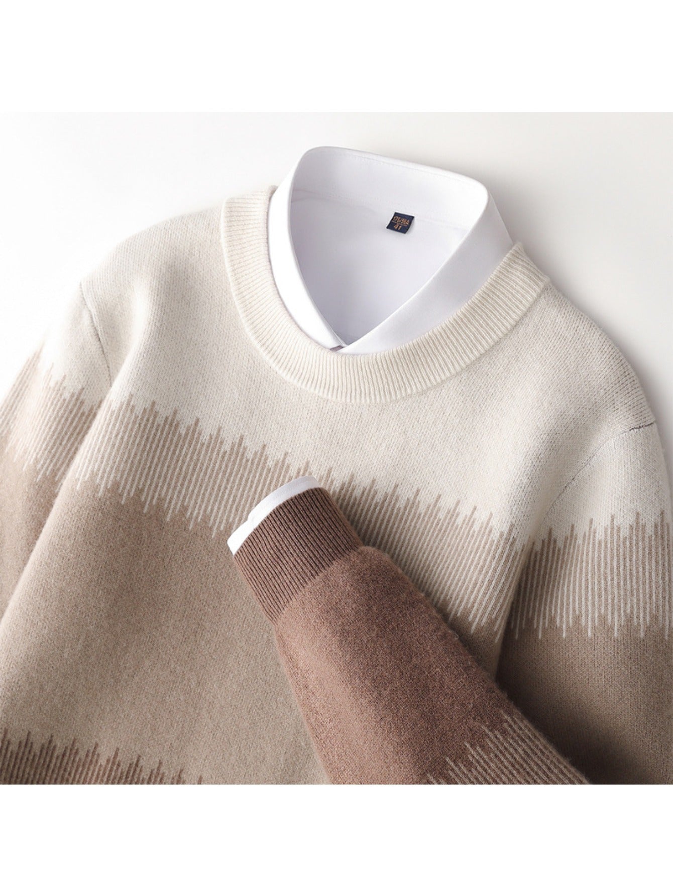 Mens 100% Wool 90s Crewneck Sweater Thickened Color Block Knit Top Premium Business Casual Thermal Comfort Christmas Gift