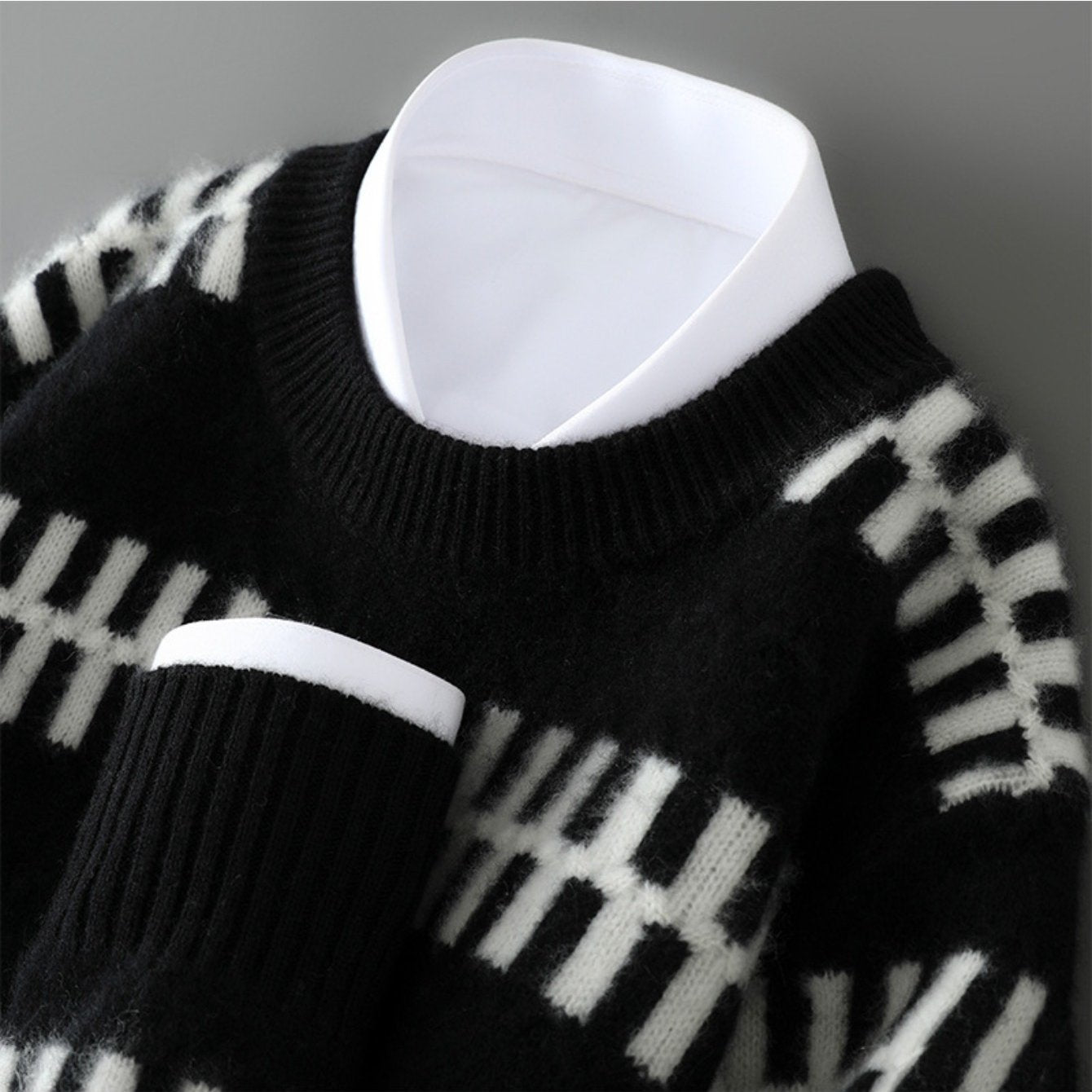 Mens 100% Velvet Crewneck Sweater | Thickened Jacquard Knit Top, Fashion Thermal Comfort, Trendy Casual, Perfect for Fall\u002FWinter, Casual & Daily Wear