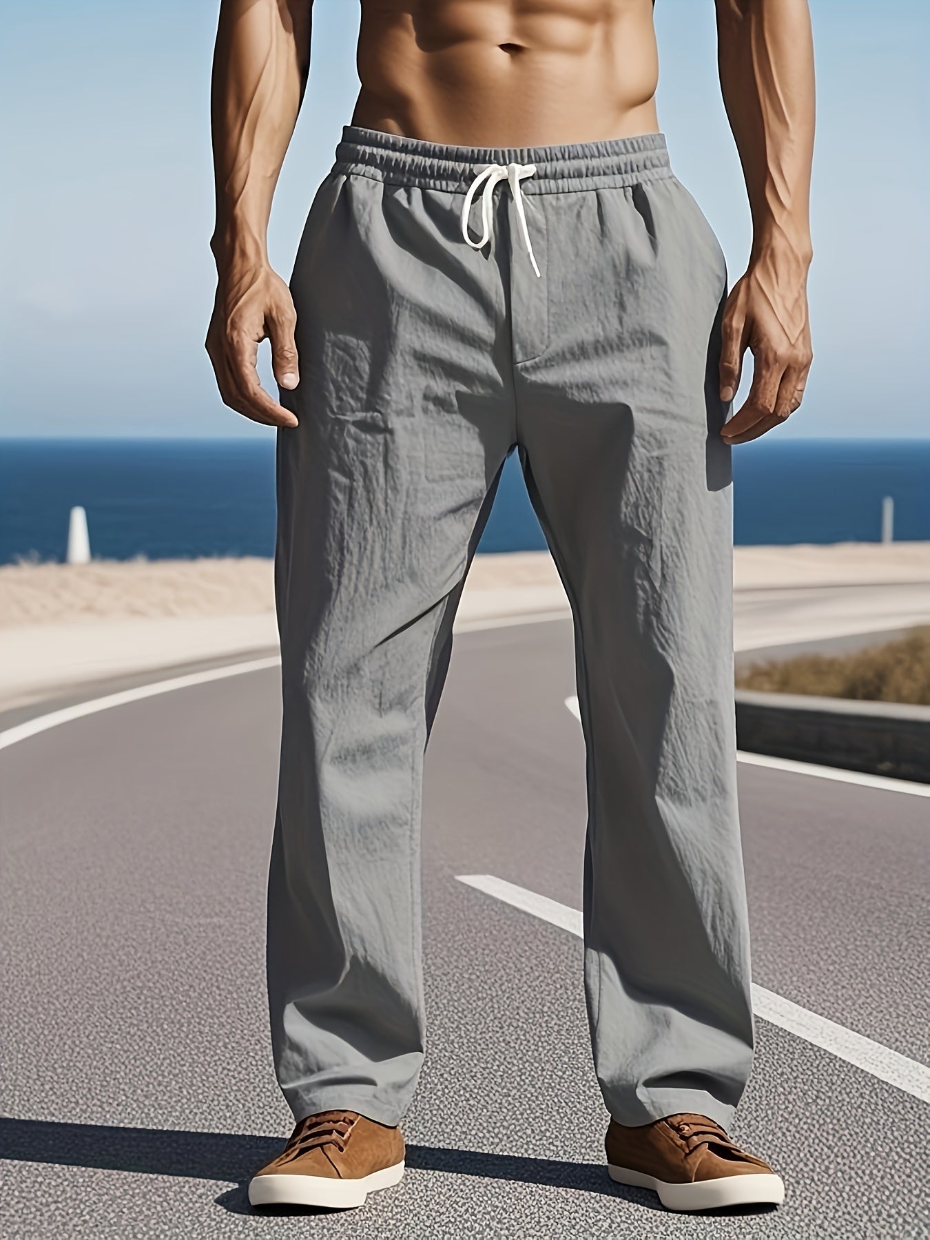 Linen Pants - Wide-Leg Relaxed Fit with Multiple Utility Pockets, Belt Loops & Mid-Rise Waist | Casual & Dress Pants for, Travel, Beach | Breathable Fiber Trousers (Machine Washable)