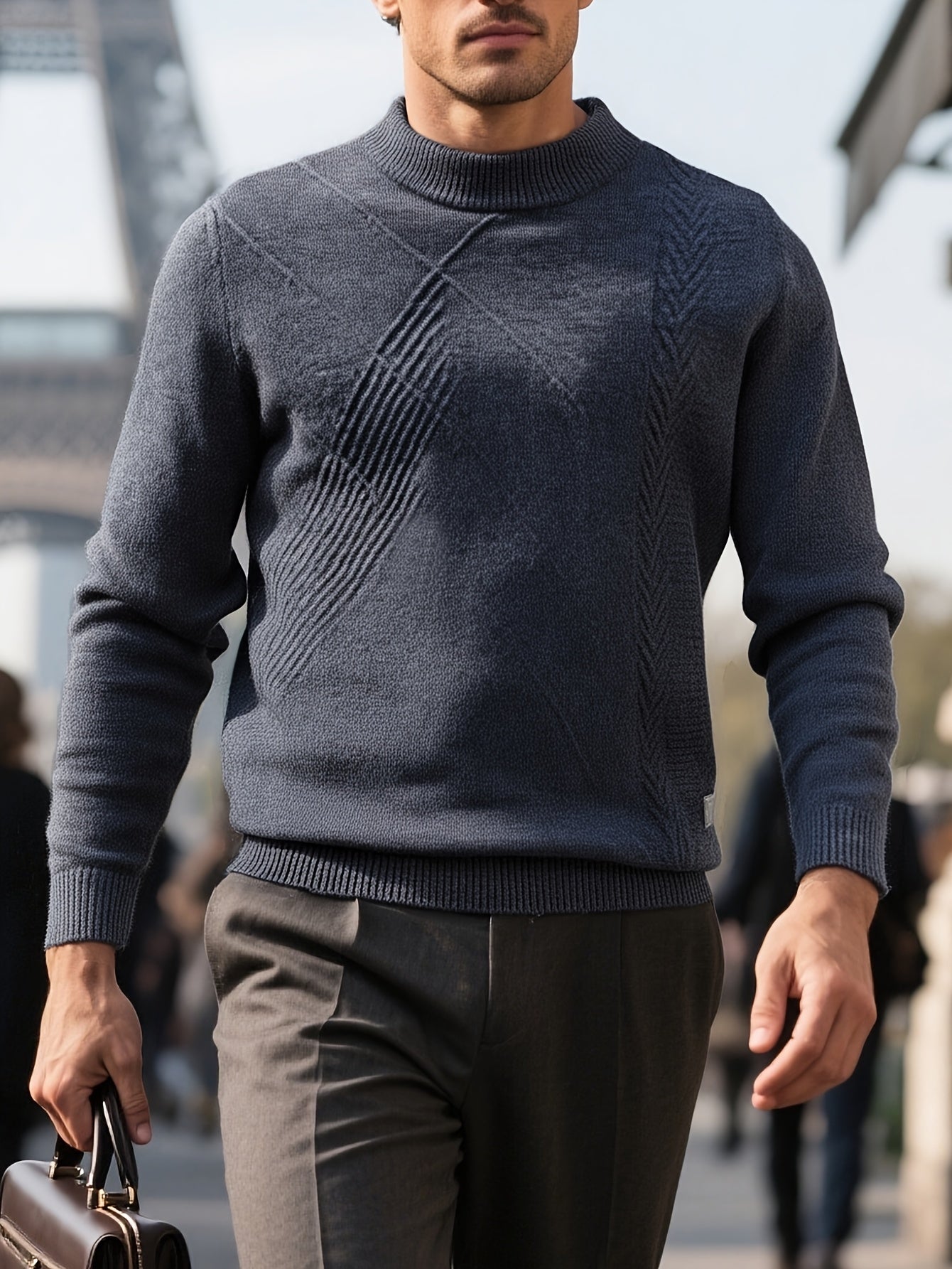 Men'S Cozy Crew Neck Sweater - Long Sleeve, Solid Color, Knit Pullover for Fall\Winter, Casual Layering Piece, Regular Fit, No Belt, Regular Length, Winter Clothing | Crew Neck Sweater | Knit Construction, Sweater Vest
