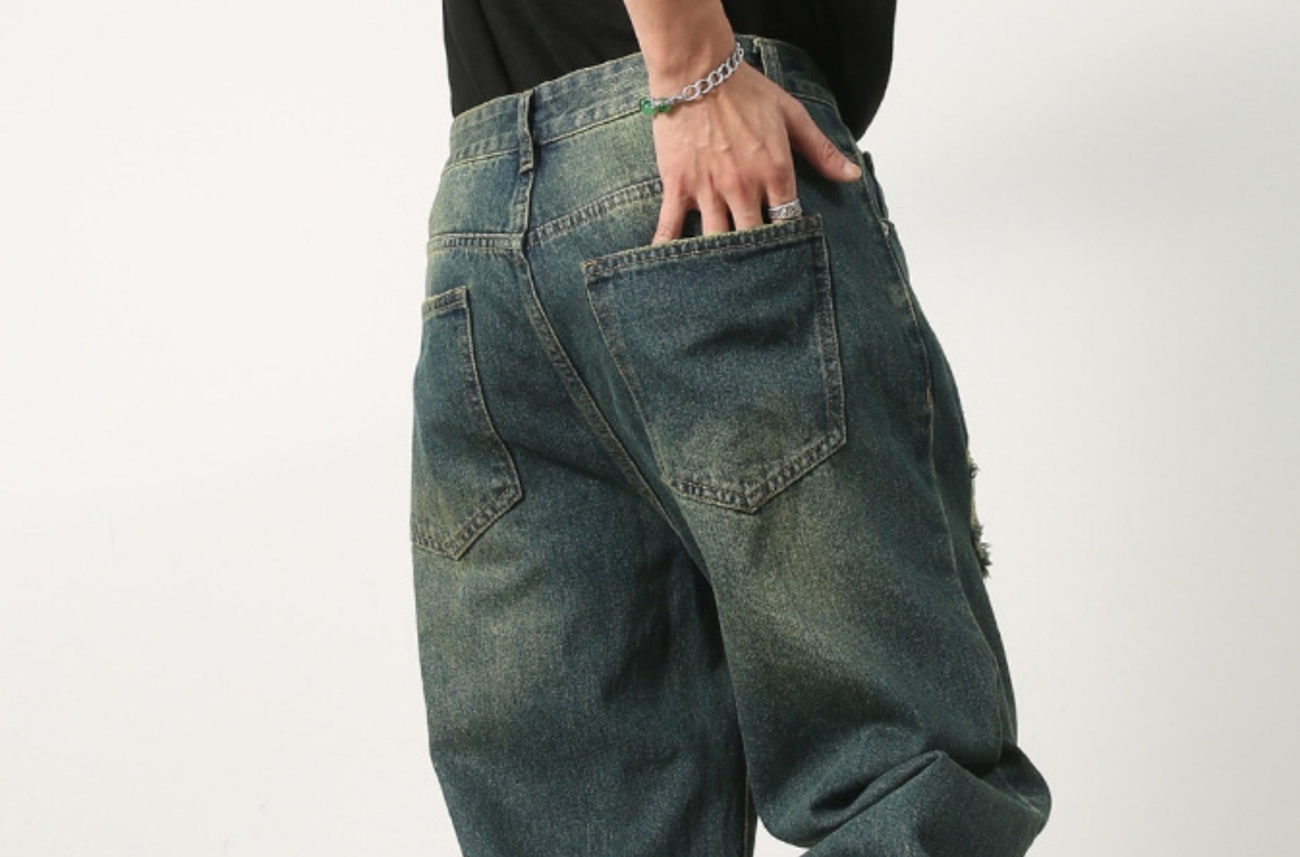 Men's Denim New Design Sense Street Dance Hip-hop Skateboard Hole Straight Leg Jeans Frosted Wide Leg Loose Casual Denim Pants