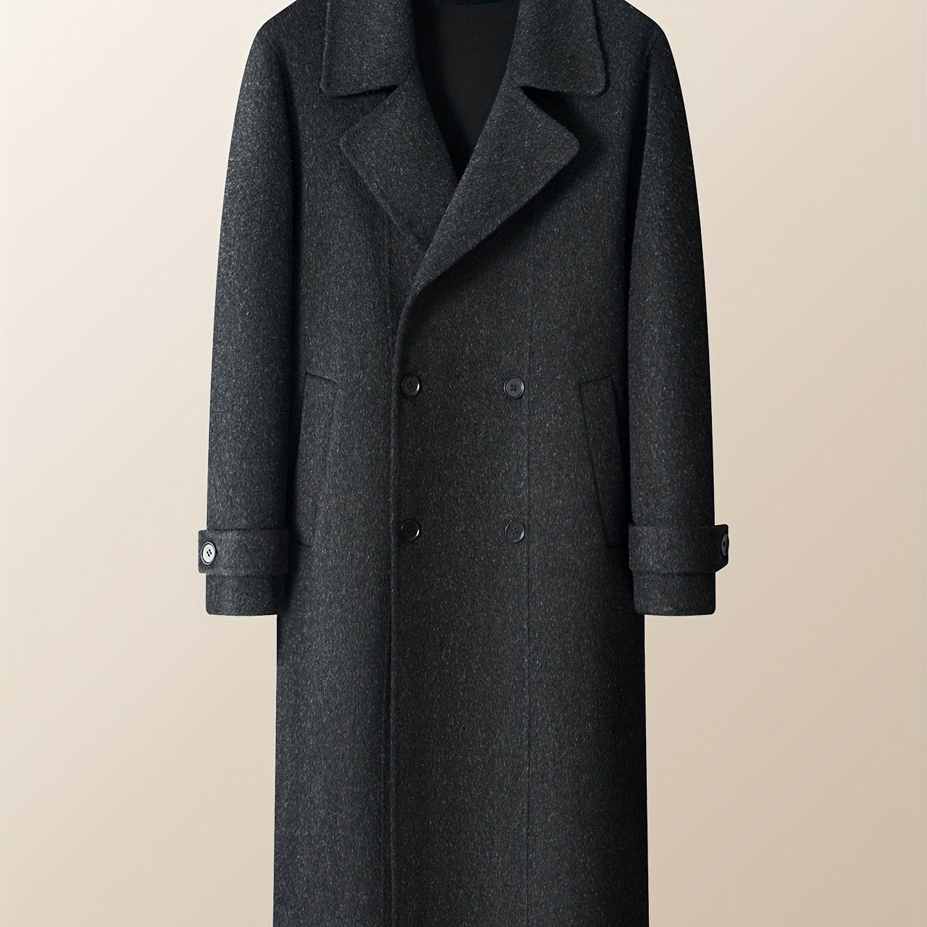 Men's Heavyweight 100% Wool Double-Breasted Coat - Winter Warm Collar & Notch Jacket, Full-Length Black Suit Outerwear for Formal\u002FCasual Events, Parties, Weddings (Dry Clean Only)