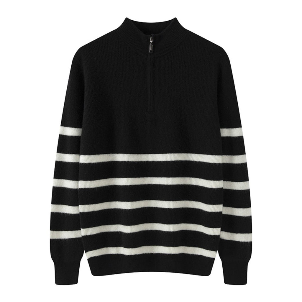 Mens 100% Velvet Quarter Zip Mock Neck Striped Sweater | Thickened Color Block Athletic Fit Thermal Comfort, Perfect for Fall\u002FWinter, Casual & Daily Wear, Knit