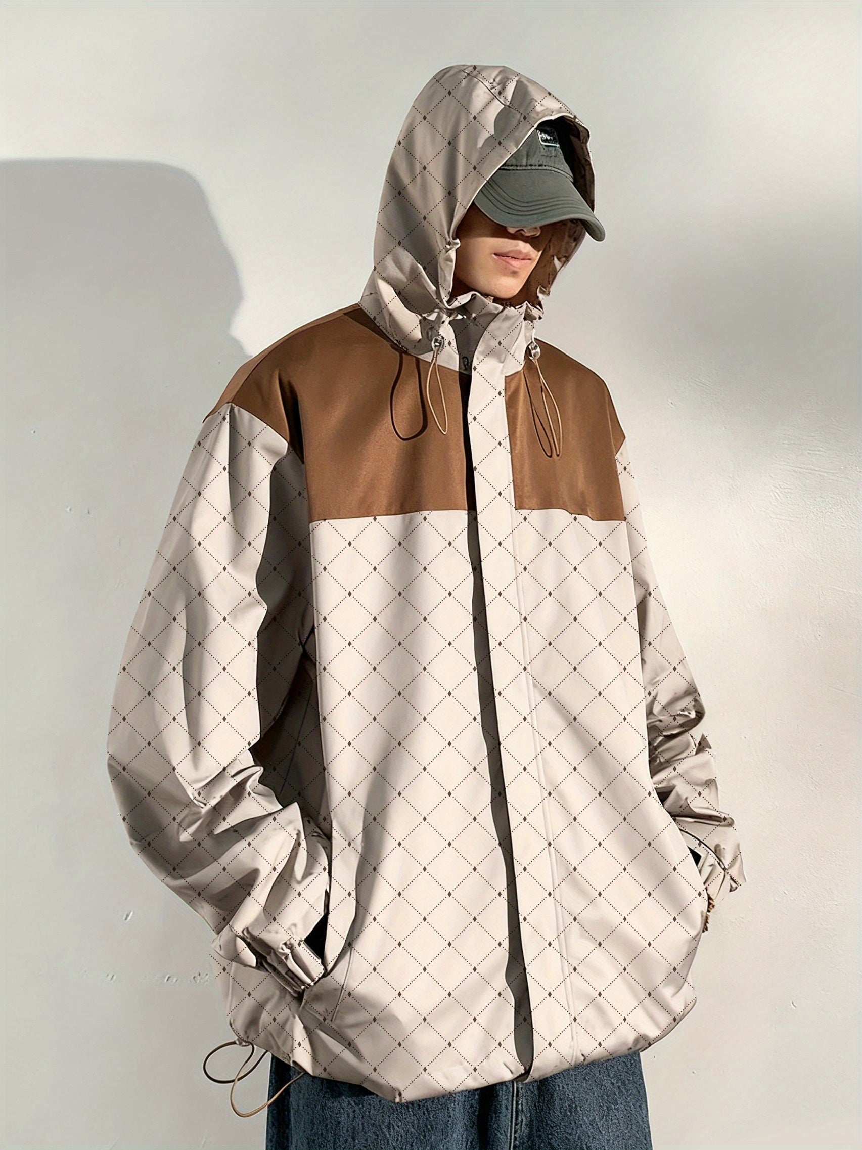 Men'S 2025 Retro Full-Zip Hooded Jacket - Heavyweight Warm Windproof Coat with Full-Zip Closure, Striped Pattern & Full-Zip Front, & Insulating Lining, Full-Zip Hooded Sweatshirt for Hiking, Outdoor, Casual Winter Wear - Brown\u002FTan - Ideal for Gym