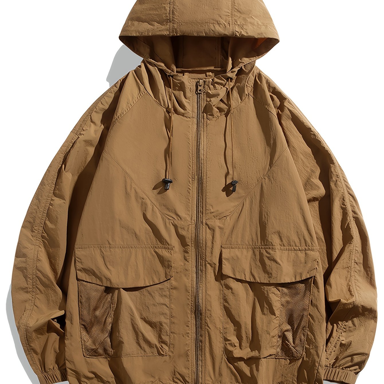 Quick-Dry Men's Jacket Lightweight Breathable Men's Jacket | Quick-Dry, Zip-Up with Drawstring Hood, Long Sleeves, Casual Style for Sports, Running, Fishing, Fitness & Outdoor Activities, Solid Color, Zipper Closure, Loose Fit