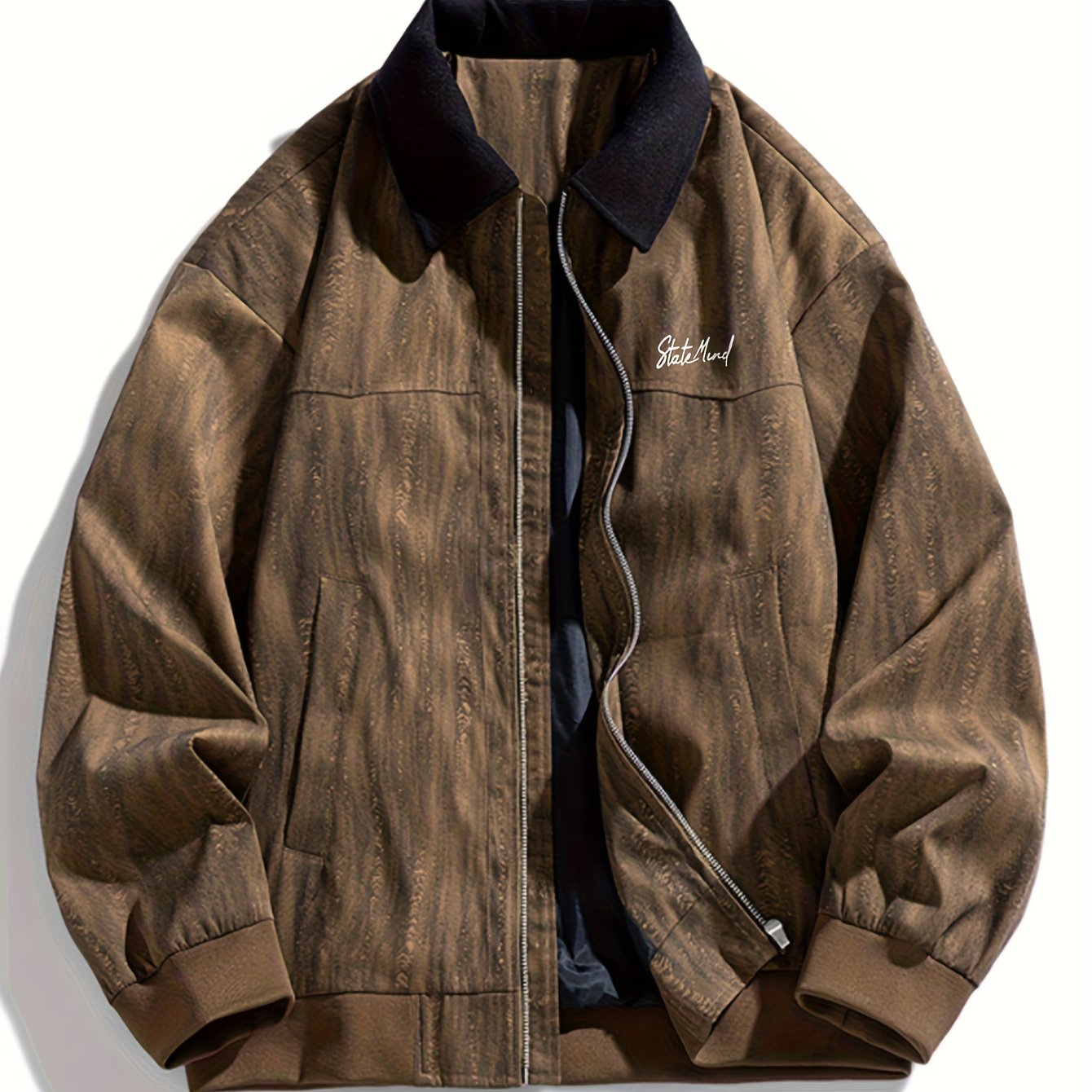 Men's Vintage Industrial Jacket - Grey\White\Beige\Black, Imitation Denim Look with Zipper Closure, Buttoned collar - Machine Washable Non-Stretch Fabric for Everyday & Formal Outfits - Casual Coat for Teens & Adults