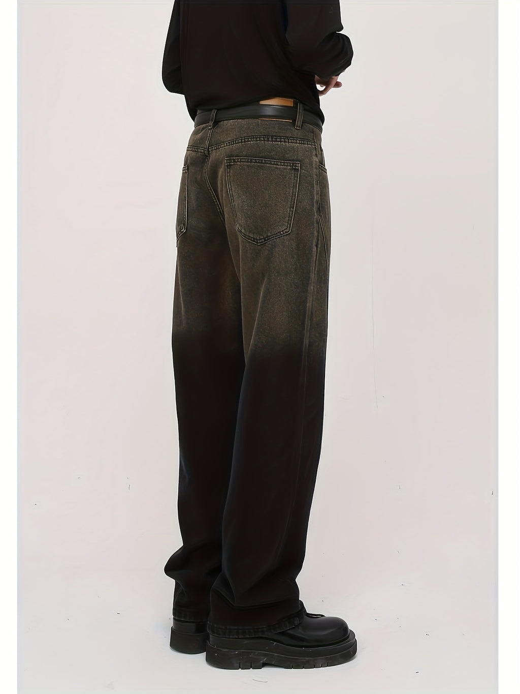 Jeans Men'S Retro Distressed Brown Straight Leg Mop Loose Casual Wide-leg Pants