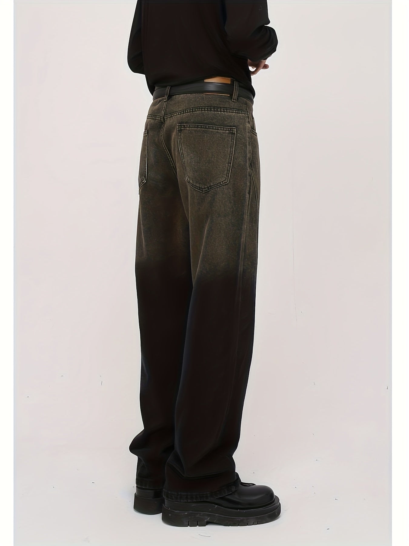 Jeans Men'S Retro Distressed Brown Straight Leg Mop Loose Casual Wide-leg Pants