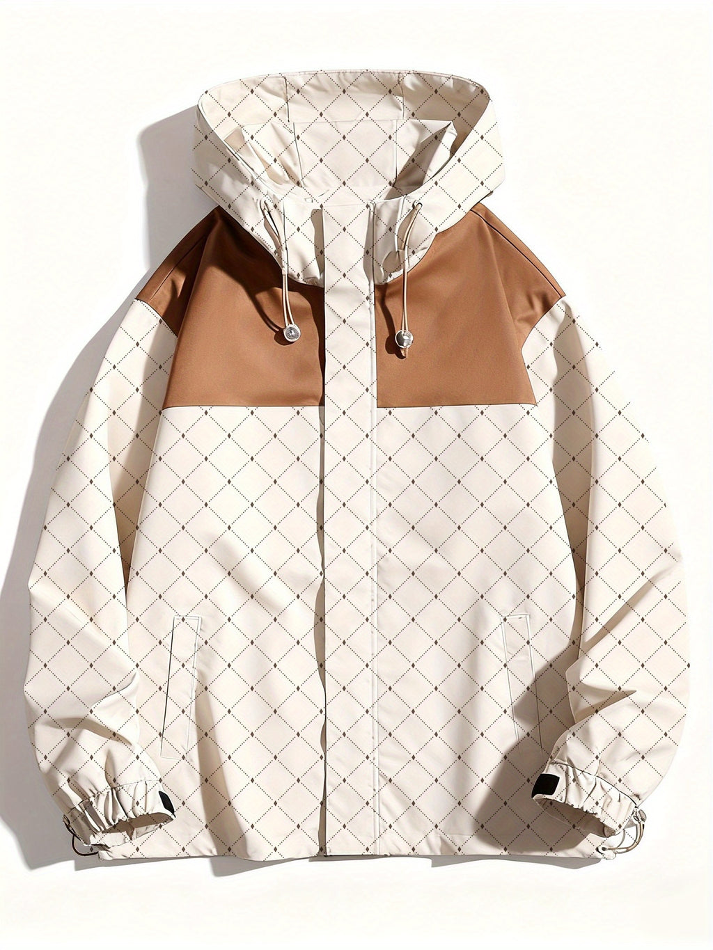 Men'S 2025 Retro Full-Zip Hooded Jacket - Heavyweight Warm Windproof Coat with Full-Zip Closure, Striped Pattern & Full-Zip Front, & Insulating Lining, Full-Zip Hooded Sweatshirt for Hiking, Outdoor, Casual Winter Wear - Brown\u002FTan - Ideal for Gym