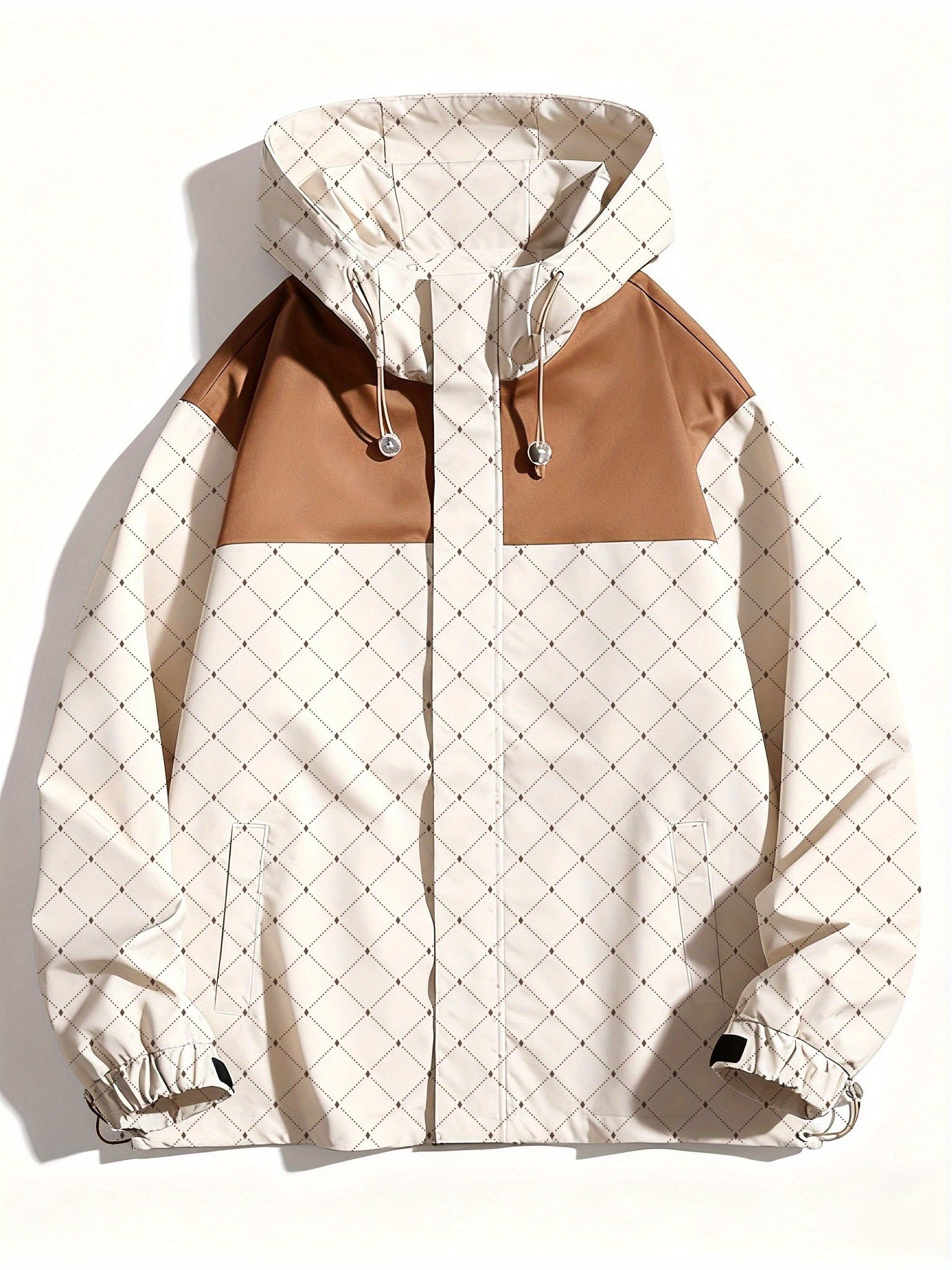 Men'S 2025 Retro Full-Zip Hooded Jacket - Heavyweight Warm Windproof Coat with Full-Zip Closure, Striped Pattern & Full-Zip Front, & Insulating Lining, Full-Zip Hooded Sweatshirt for Hiking, Outdoor, Casual Winter Wear - Brown\u002FTan - Ideal for Gym