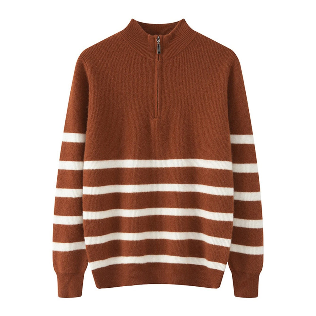 Mens 100% Velvet Quarter Zip Mock Neck Striped Sweater | Thickened Color Block Athletic Fit Thermal Comfort, Perfect for Fall\u002FWinter, Casual & Daily Wear, Knit