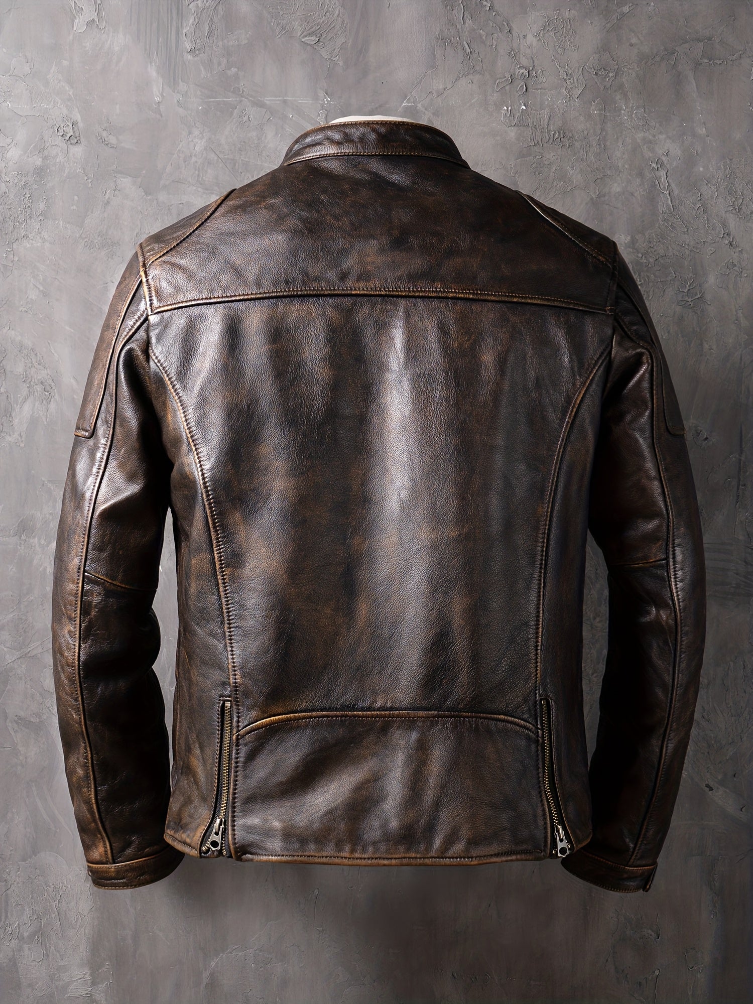 Men'S Vintage Style Jacket with Stand Collar, Zipper Closure, and Functional Pockets - Slim Fit, Long Sleeve, Casual Workwear Jacket in Brown