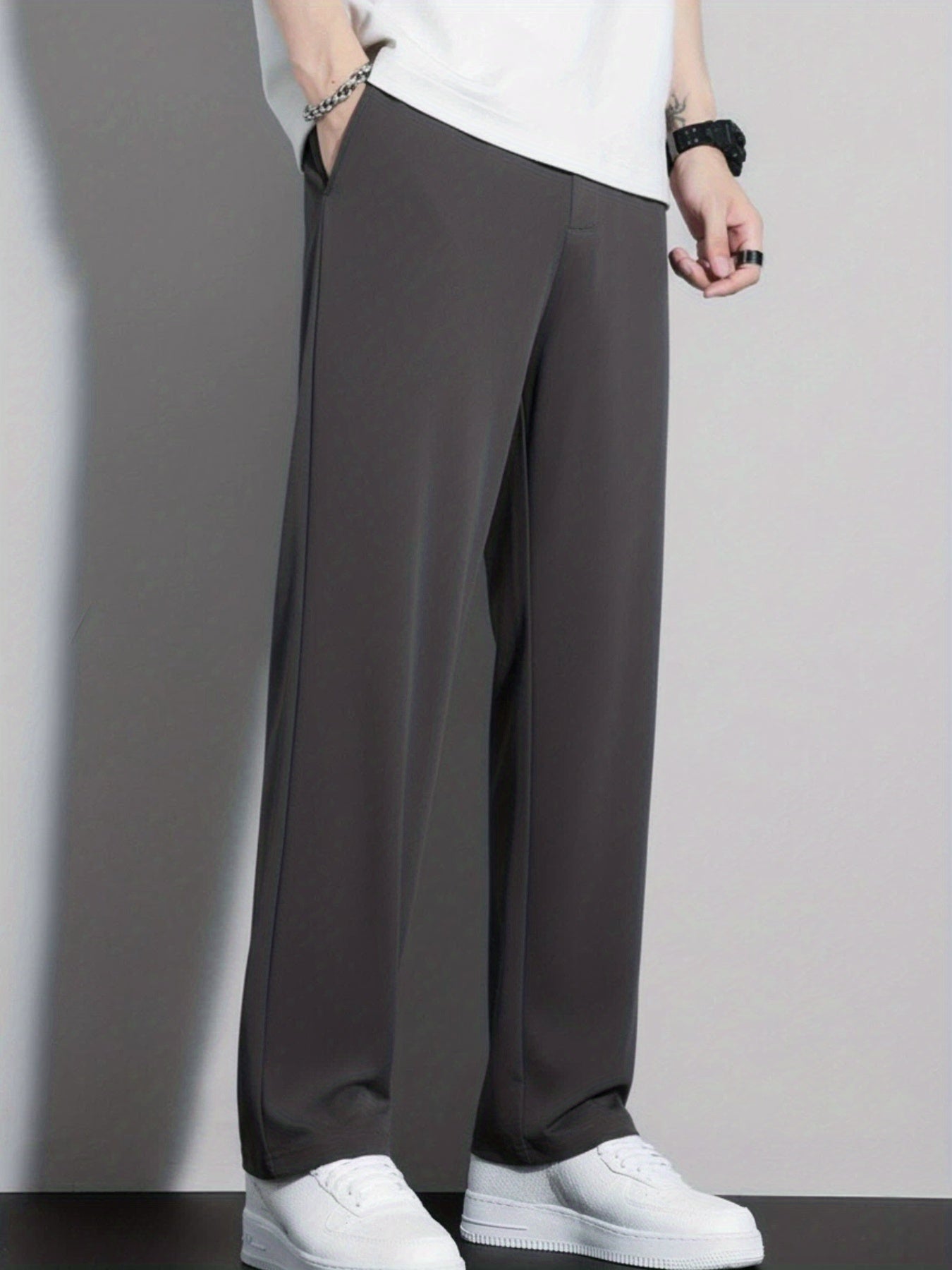 Men's Straight-Leg Corduroy Pants with Ankle Closure - Elastic Wrinkle-Resistant Casual Trousers, Corduroy Lower Legs, Machine Washable Solid Color Basic for Dress Pants for all-Season Wear (European & Sizing)