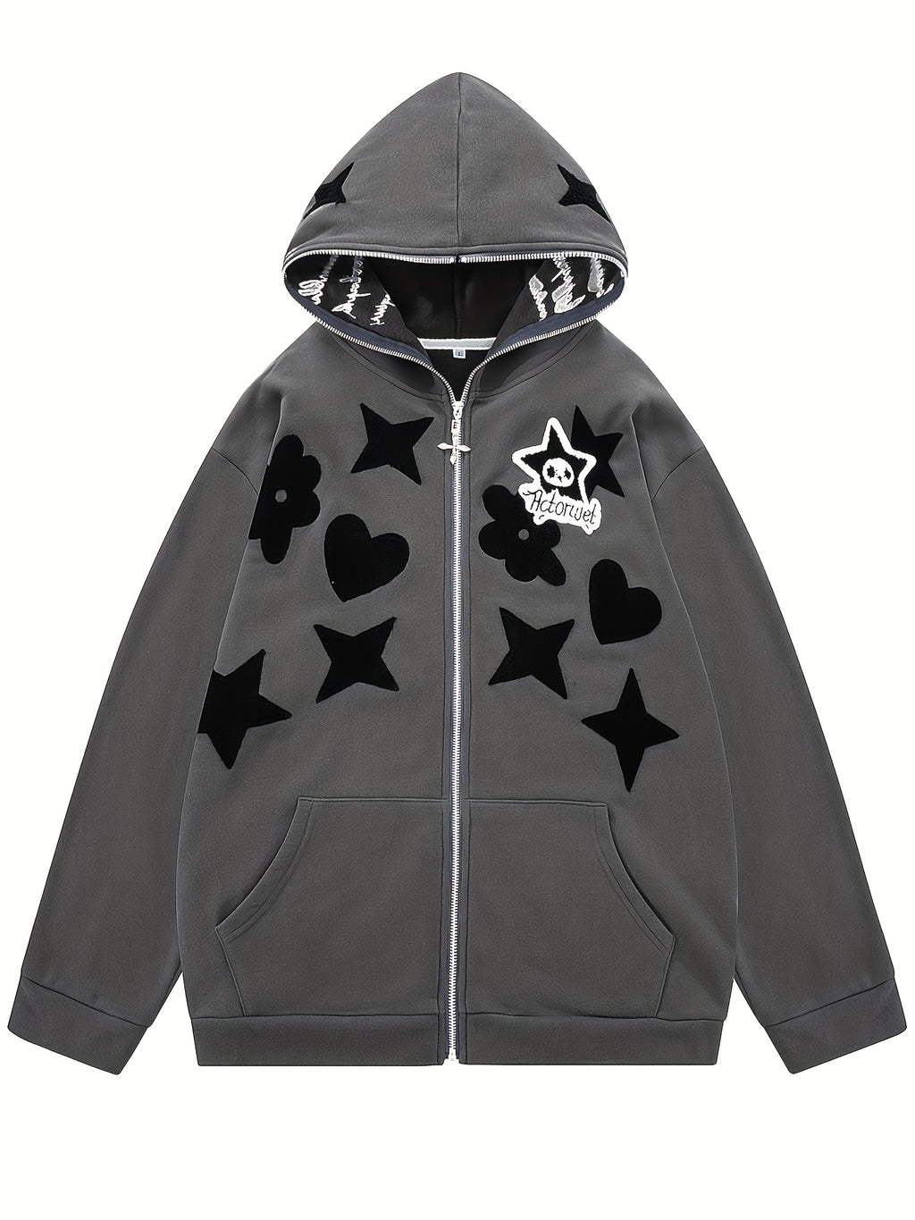 Men'S Casual Hooded Jacket with Full-Zip Closure & Star Print - & Geometric Design, Regular Fit, Lightweight Fabric, Casual Outerwear for Everyday & Formal, Jacket Hoodie, Streetwear Fashion, Urban Style, Streetwear Lovers